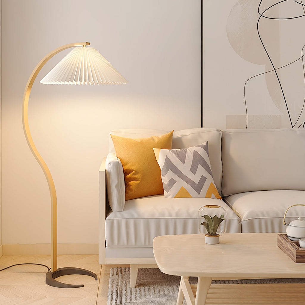 Scandinavian Floor Lamp | Beech Wood & Linen Shade in White, Beige, or Coffee for Modern Indoor Spaces