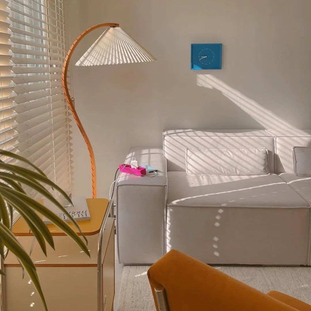 Scandinavian Floor Lamp | Beech Wood & Linen Shade in White, Beige, or Coffee for Modern Indoor Spaces