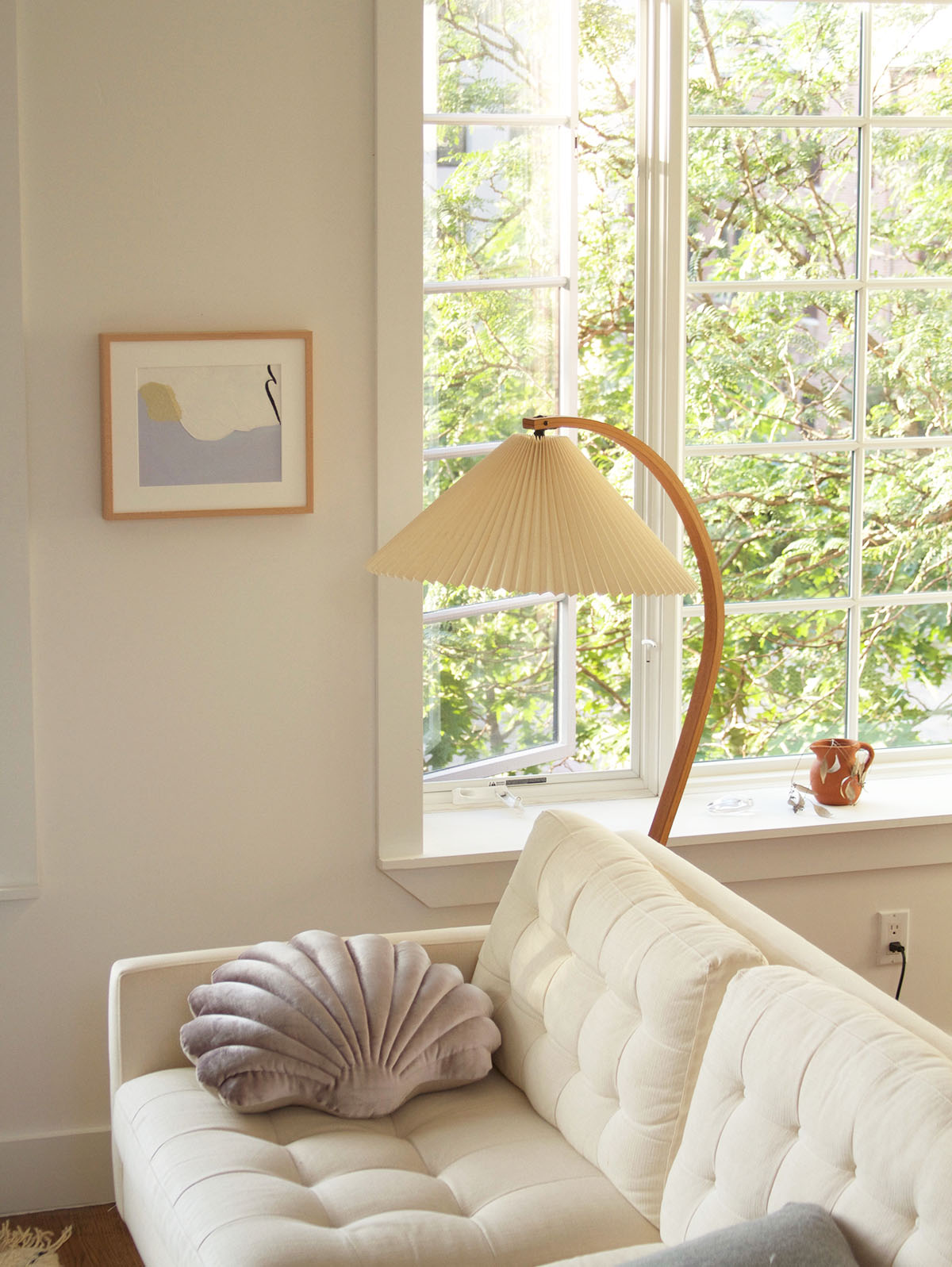 Scandinavian Floor Lamp | Beech Wood & Linen Shade in White, Beige, or Coffee for Modern Indoor Spaces