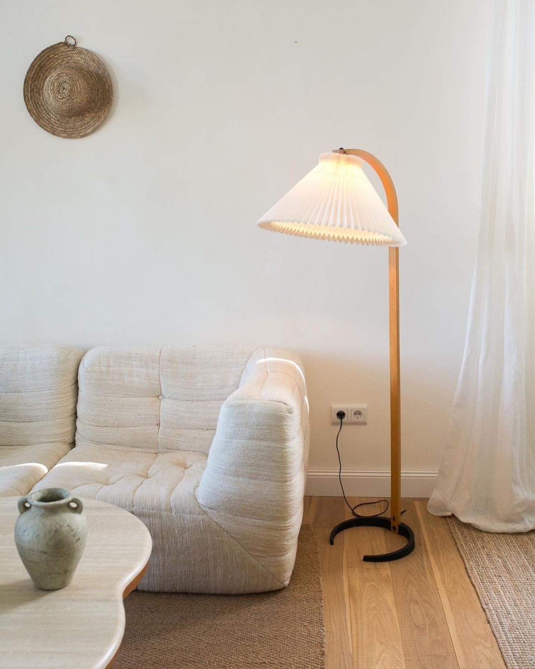Scandinavian Floor Lamp | Beech Wood & Linen Shade in White, Beige, or Coffee for Modern Indoor Spaces
