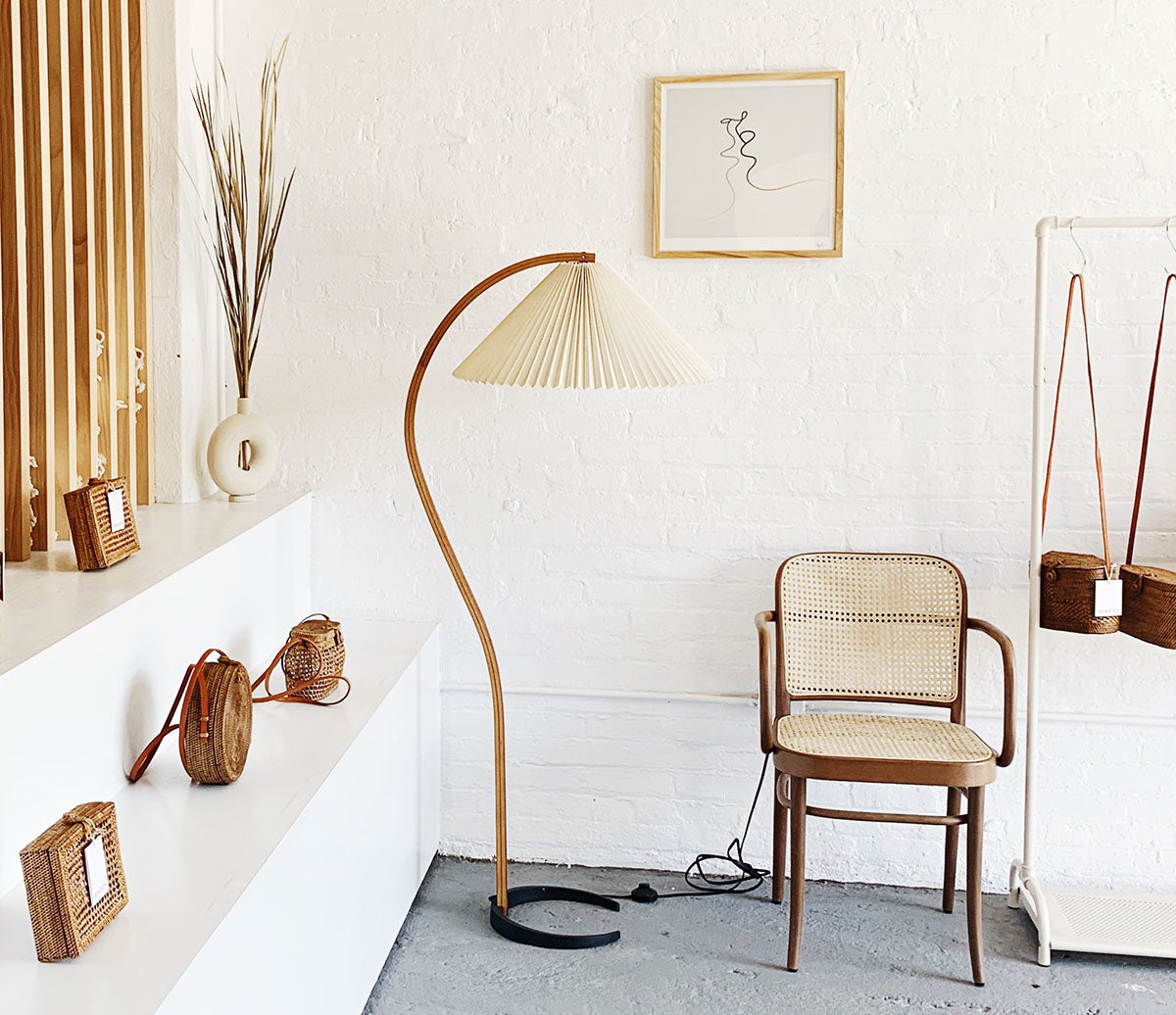 Scandinavian Floor Lamp | Beech Wood & Linen Shade in White, Beige, or Coffee for Modern Indoor Spaces