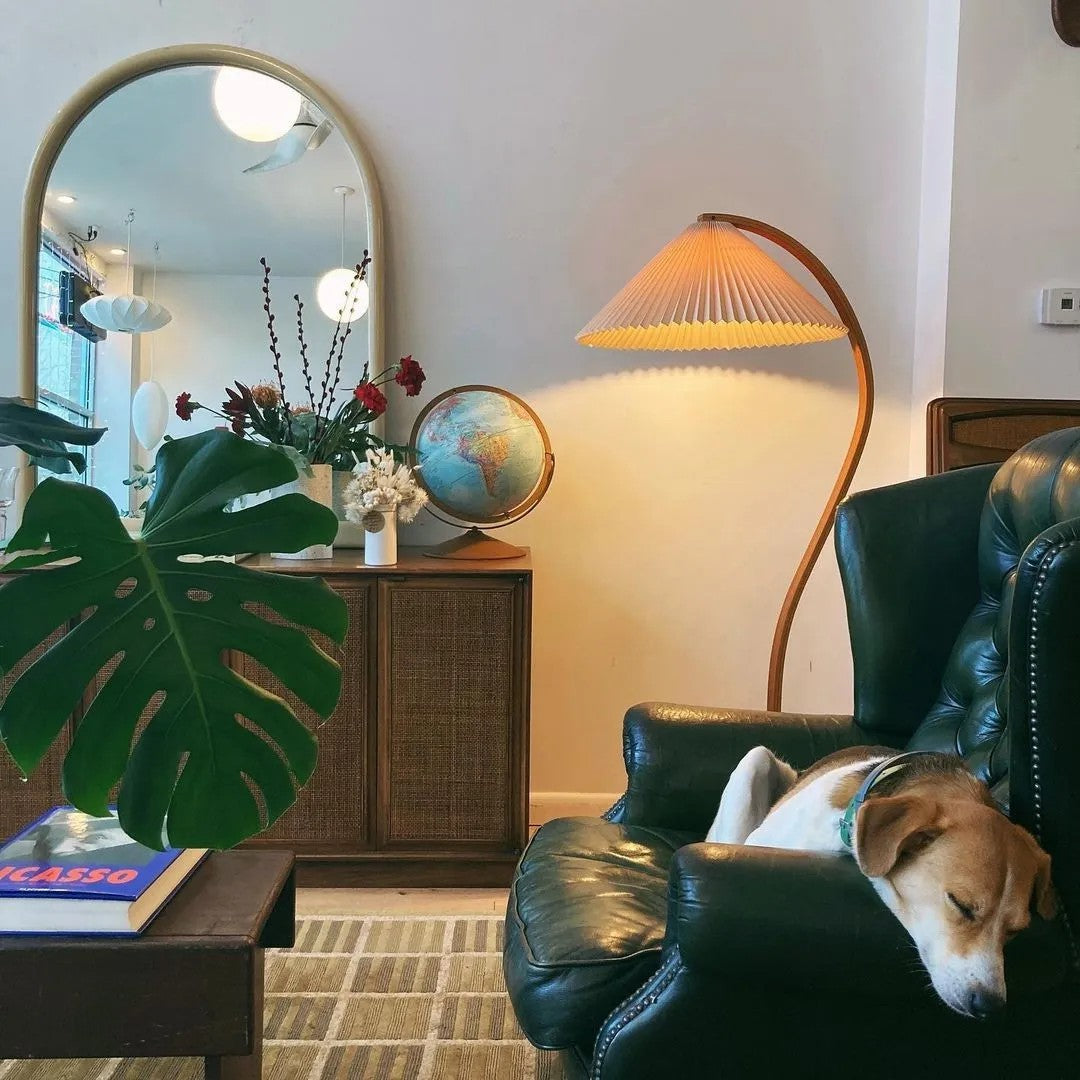 Scandinavian Floor Lamp | Beech Wood & Linen Shade in White, Beige, or Coffee for Modern Indoor Spaces