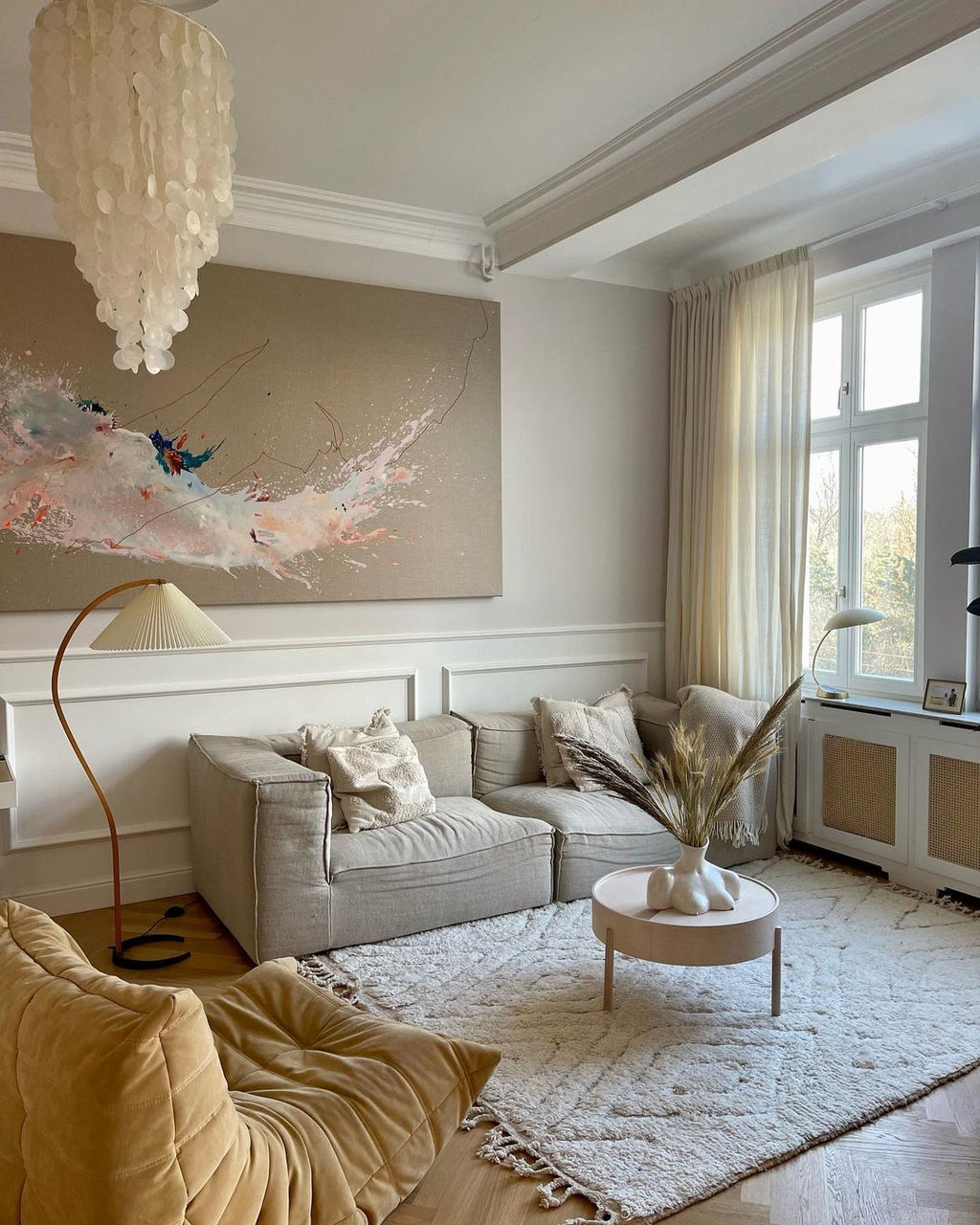 Scandinavian Floor Lamp | Beech Wood & Linen Shade in White, Beige, or Coffee for Modern Indoor Spaces