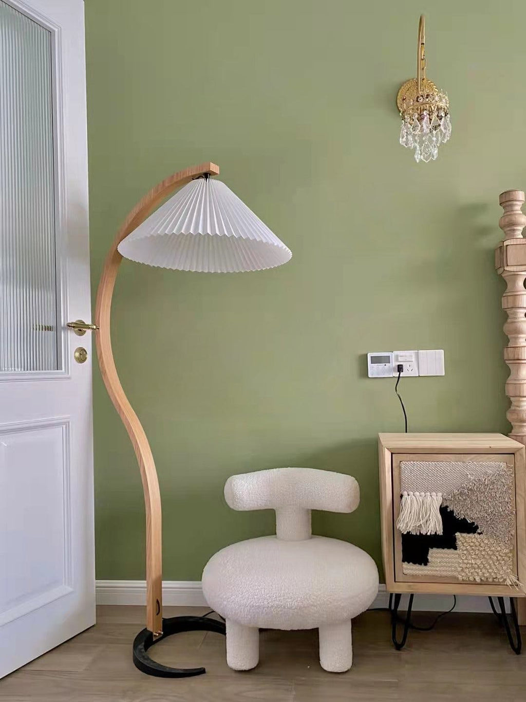Scandinavian Floor Lamp | Beech Wood & Linen Shade in White, Beige, or Coffee for Modern Indoor Spaces