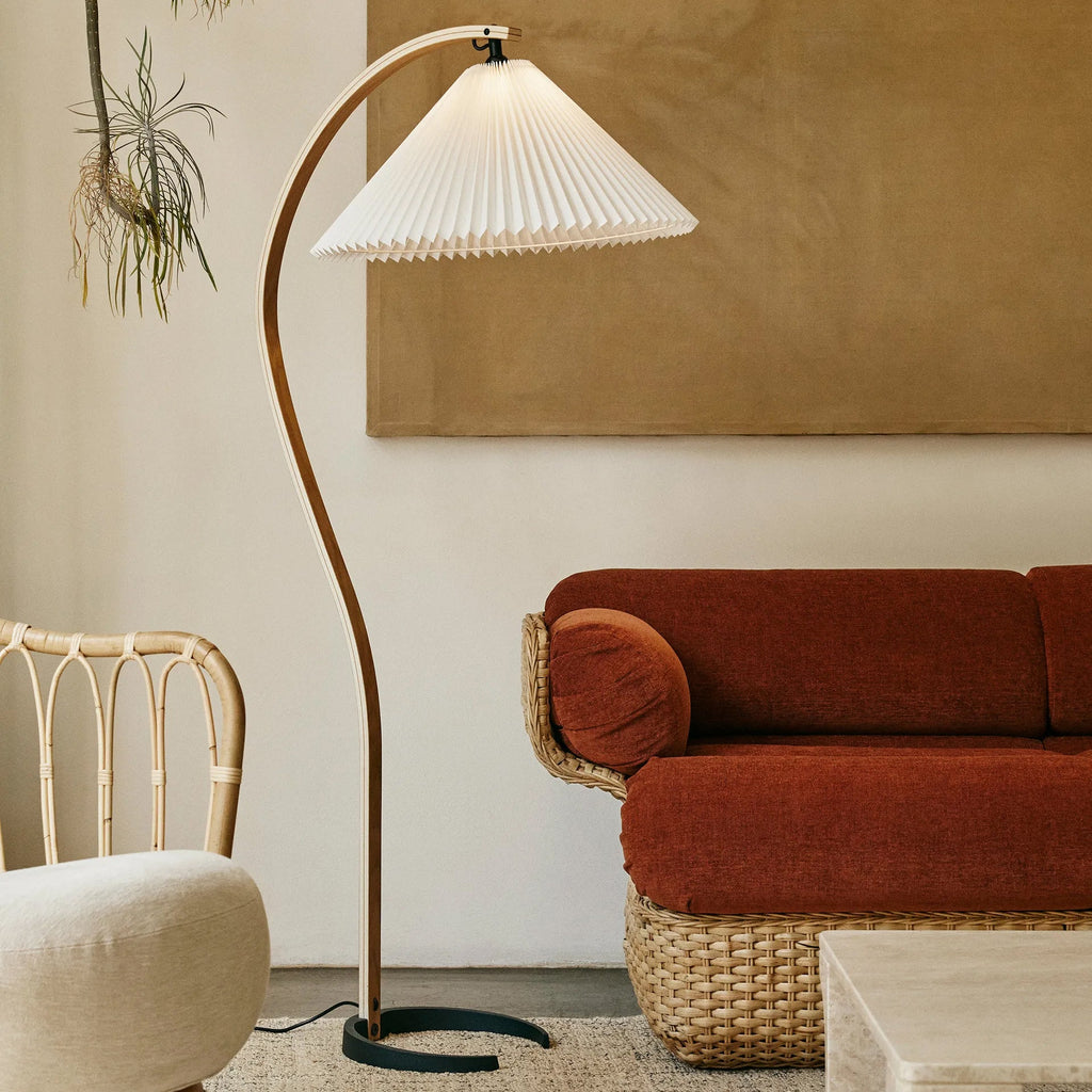 Scandinavian Floor Lamp | Beech Wood & Linen Shade in White, Beige, or Coffee for Modern Indoor Spaces