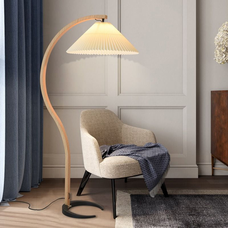Scandinavian Floor Lamp | Beech Wood & Linen Shade in White, Beige, or Coffee for Modern Indoor Spaces