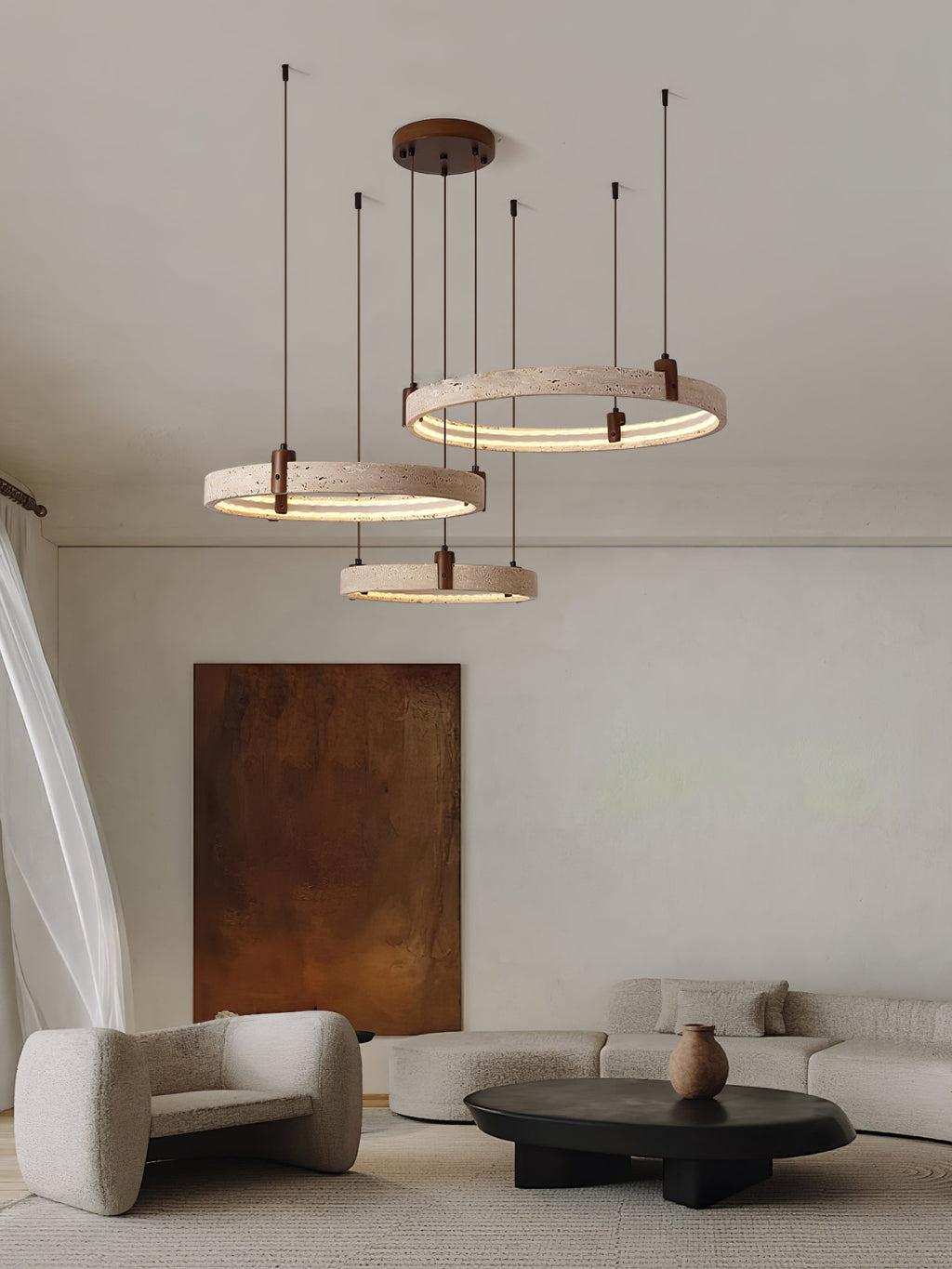 Travertine Chandelier Light Fixture - Modern Celestial Design for Living Room & Dining Room Decor