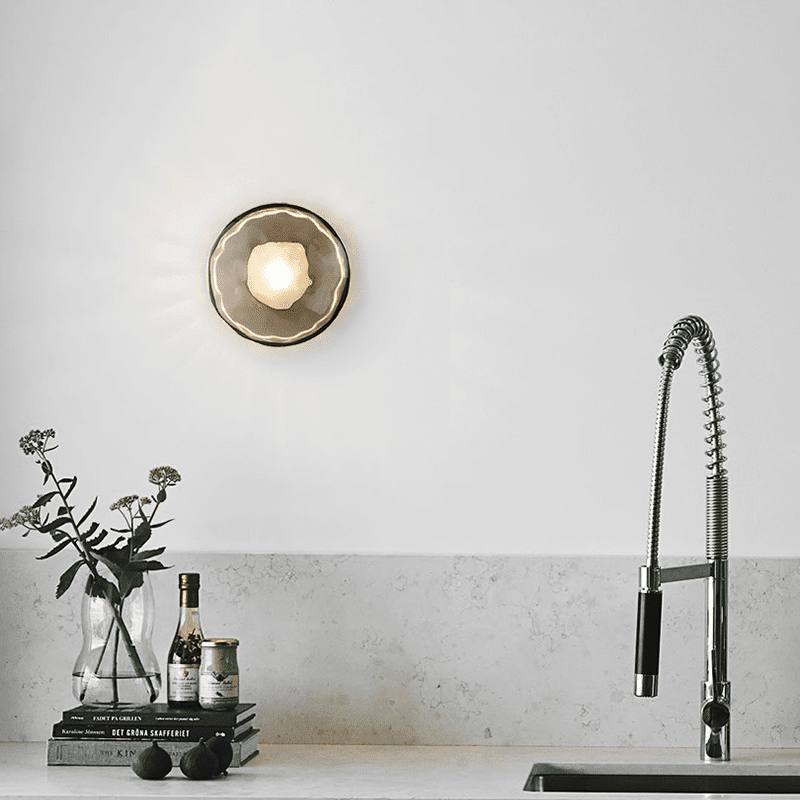 Glass Wall Sconce Light with Nordic Round Design for Bedroom, Living Room & Hallway Accent Lighting