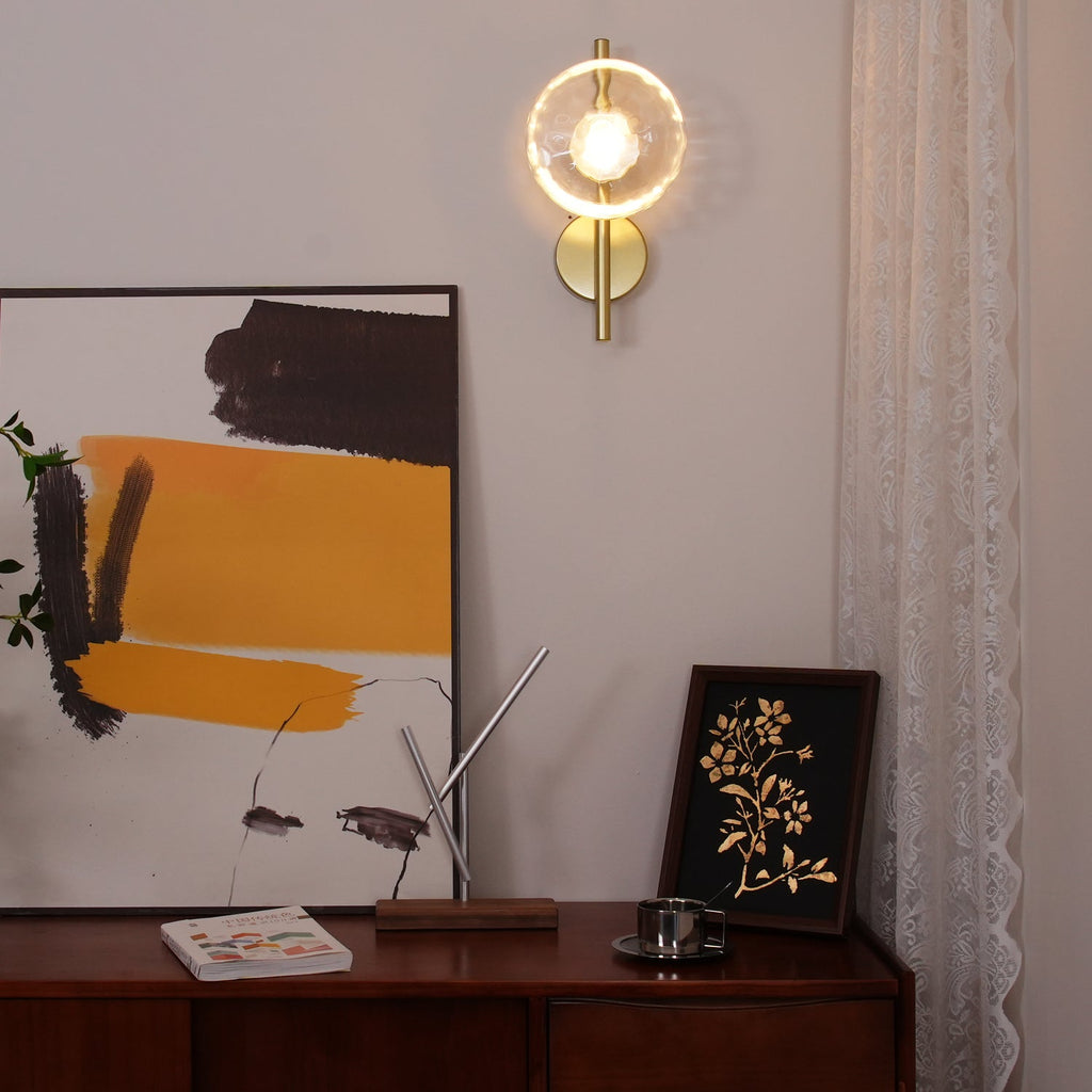 Glass Wall Sconce Light with Nordic Round Design for Bedroom, Living Room & Hallway Accent Lighting