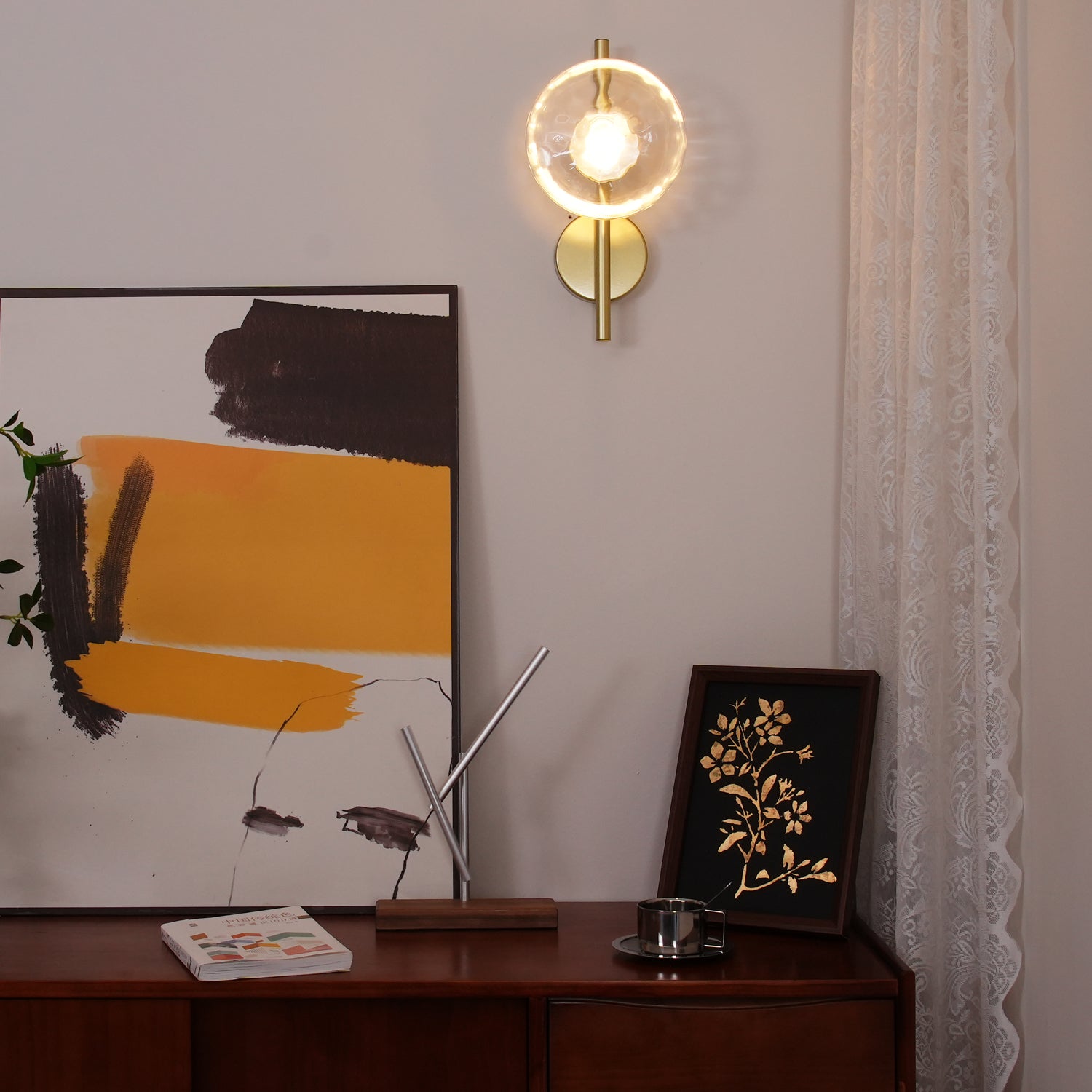 Glass Wall Sconce Light with Nordic Round Design for Bedroom, Living Room & Hallway Accent Lighting