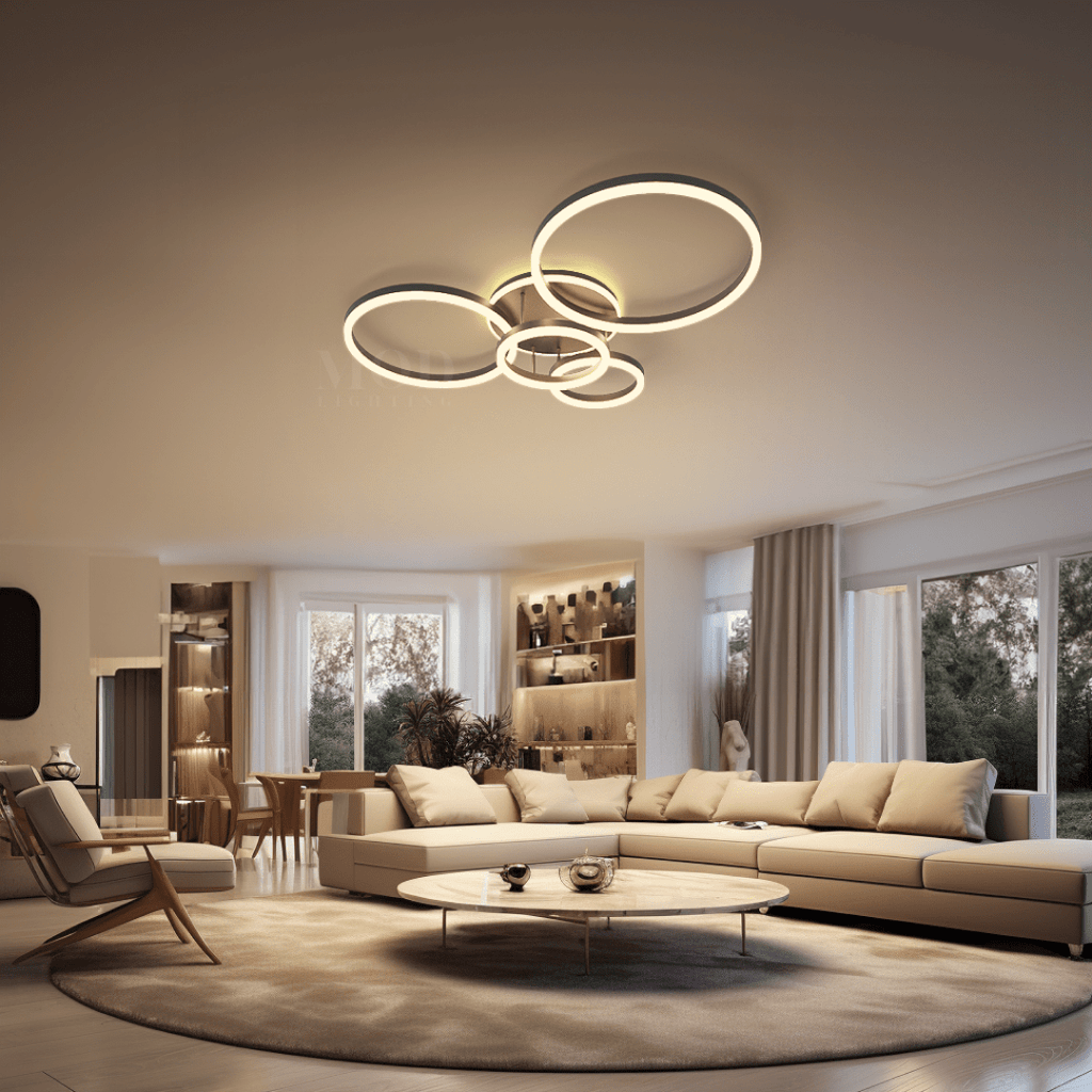 Modern Configurable Ceiling Light – 2–6 Circle Glam LED Fixture in Gold or Black for Living & Dining Rooms