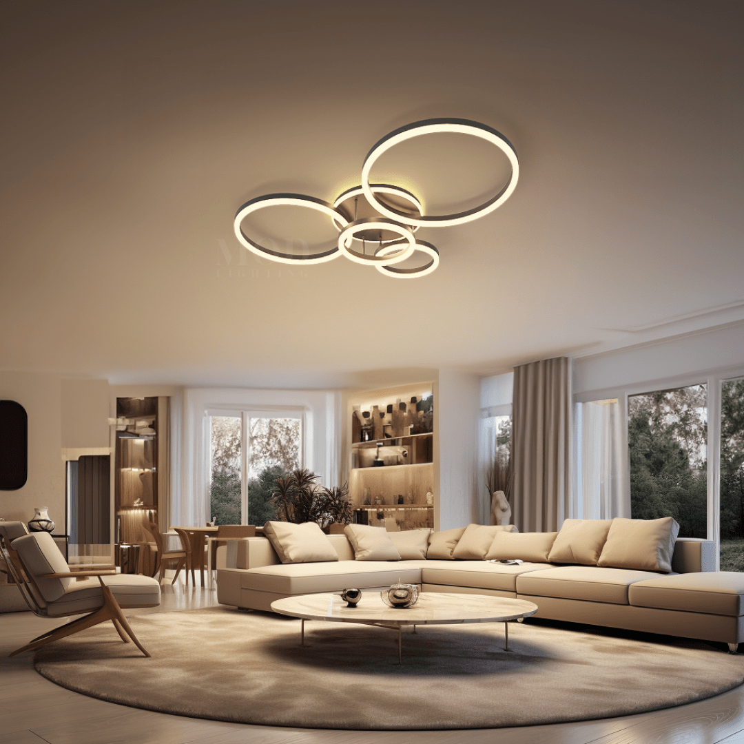 Modern Configurable Ceiling Light – 2–6 Circle Glam LED Fixture in Gold or Black for Living & Dining Rooms