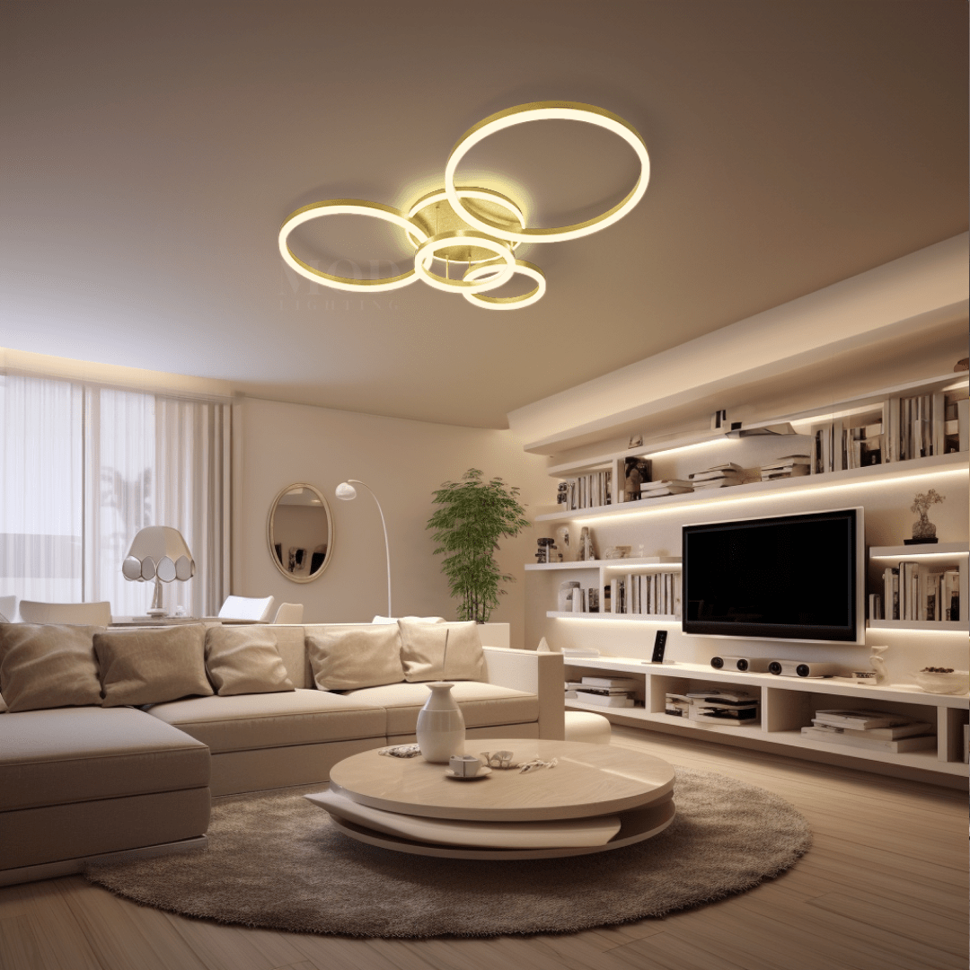 Modern Configurable Ceiling Light – 2–6 Circle Glam LED Fixture in Gold or Black for Living & Dining Rooms