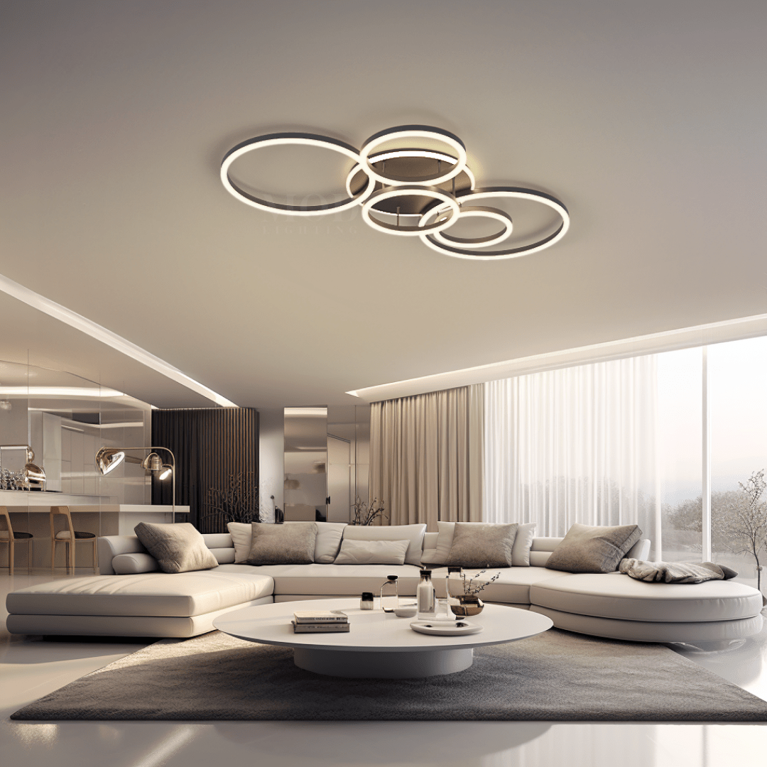 Modern Configurable Ceiling Light – 2–6 Circle Glam LED Fixture in Gold or Black for Living & Dining Rooms