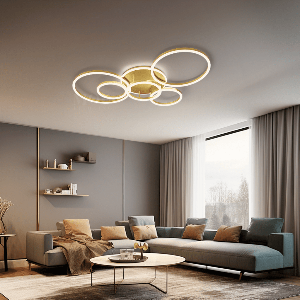Modern Configurable Ceiling Light – 2–6 Circle Glam LED Fixture in Gold or Black for Living & Dining Rooms