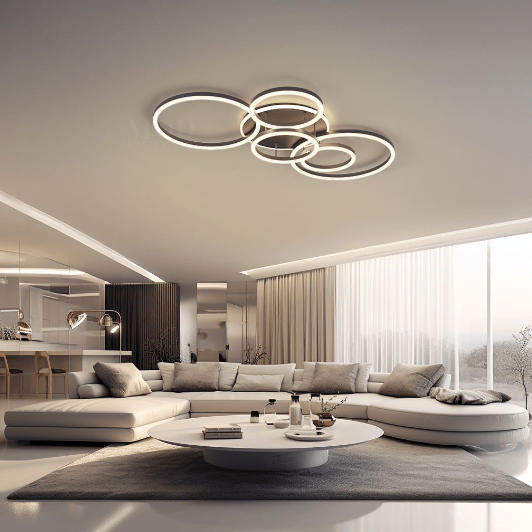 Modern Configurable Ceiling Light – 2–6 Circle Glam LED Fixture in Gold or Black for Living & Dining Rooms
