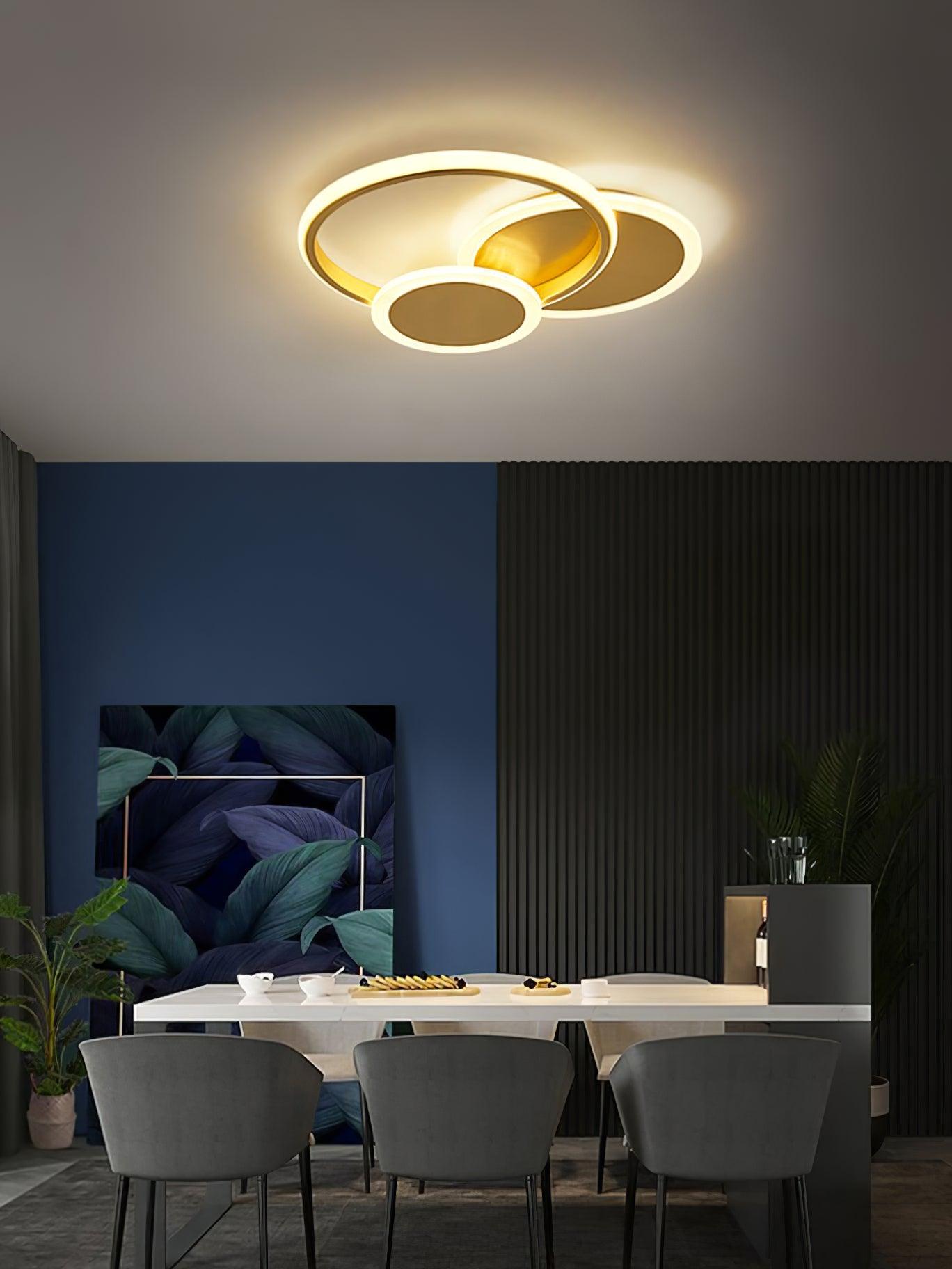 LED Ceiling Light | Gold Finish, 3 Lighting Rings & Ideal for Living Room, Dining Room, and Bedrooms