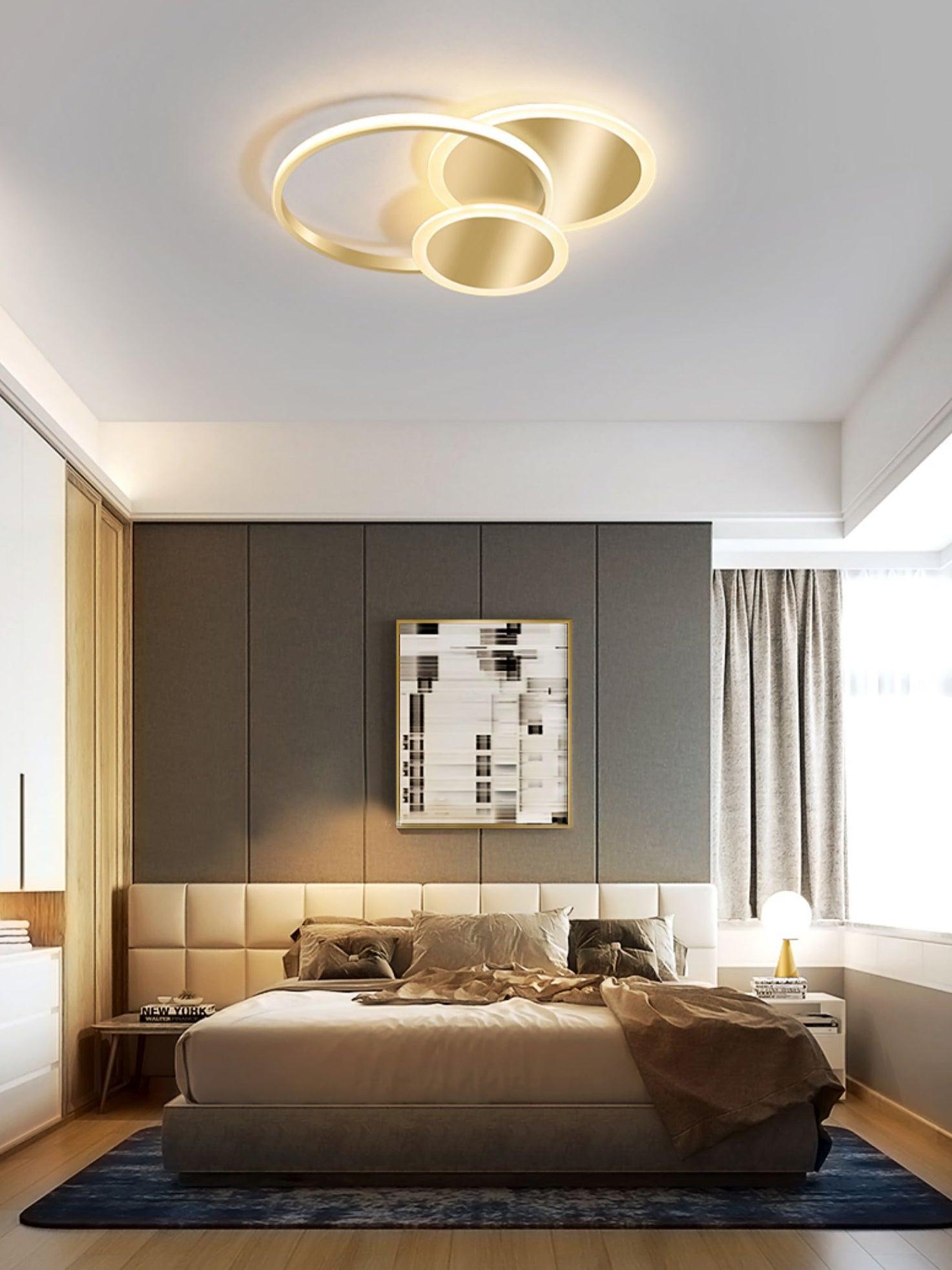 LED Ceiling Light | Gold Finish, 3 Lighting Rings & Ideal for Living Room, Dining Room, and Bedrooms