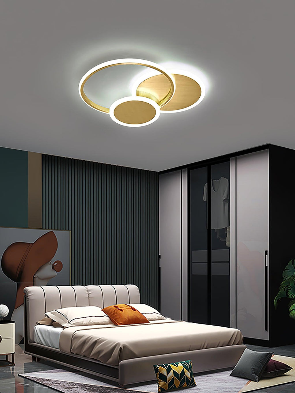 LED Ceiling Light | Gold Finish, 3 Lighting Rings & Ideal for Living Room, Dining Room, and Bedrooms