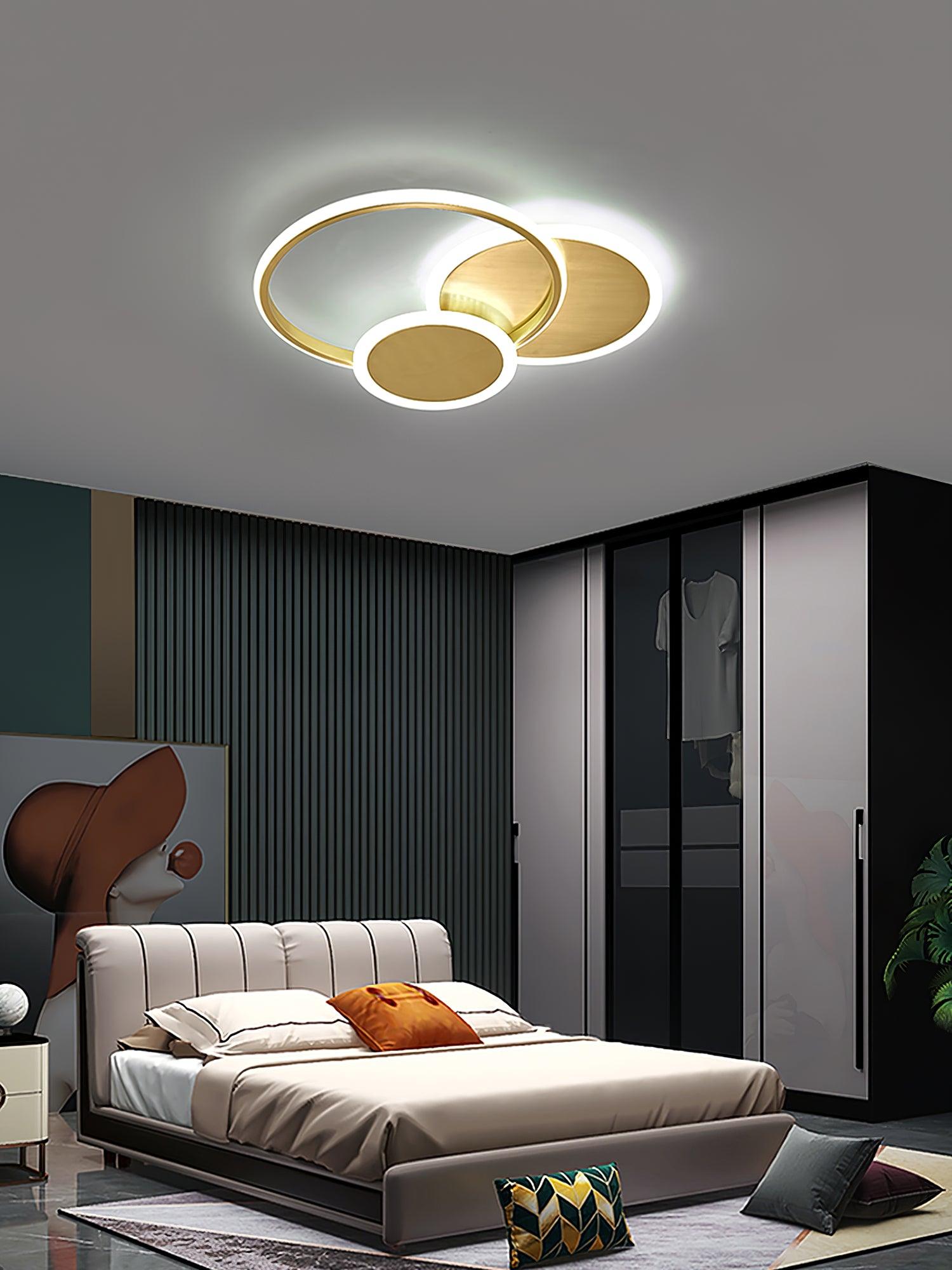 LED Ceiling Light | Gold Finish, 3 Lighting Rings & Ideal for Living Room, Dining Room, and Bedrooms