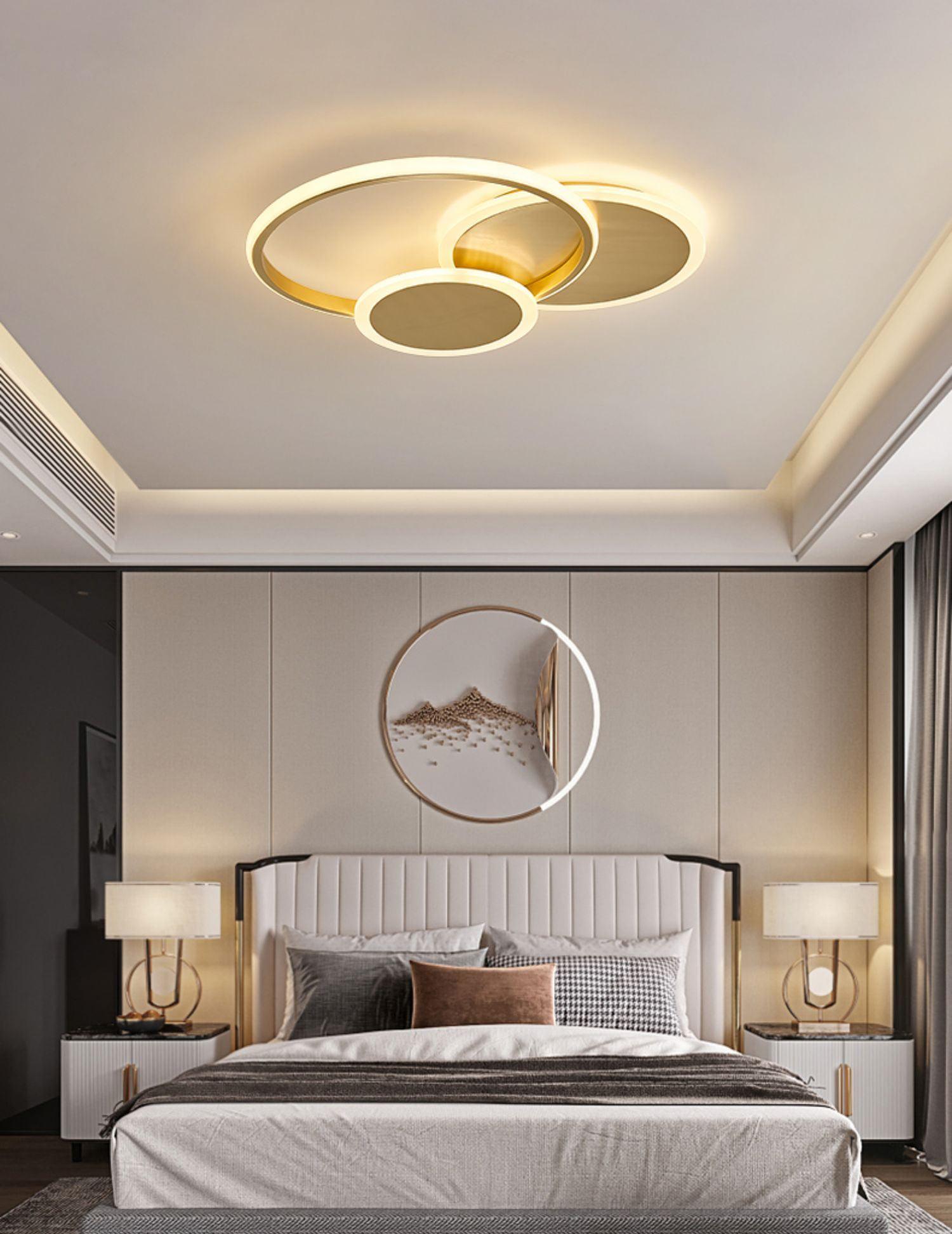 LED Ceiling Light | Gold Finish, 3 Lighting Rings & Ideal for Living Room, Dining Room, and Bedrooms