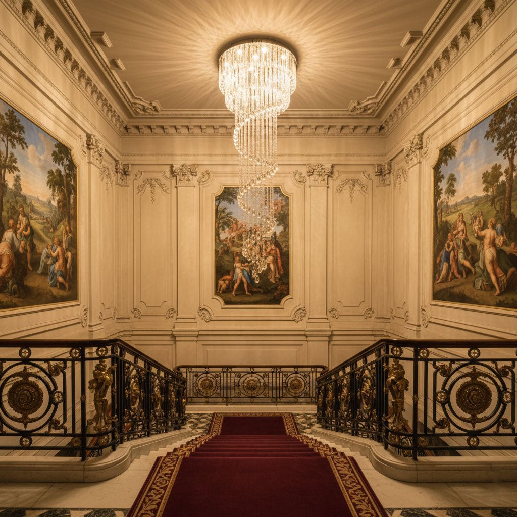 LED Spiral Chandelier | Crystal & Stainless Steel, Warm to Cool Light Options for Indoor Staircases