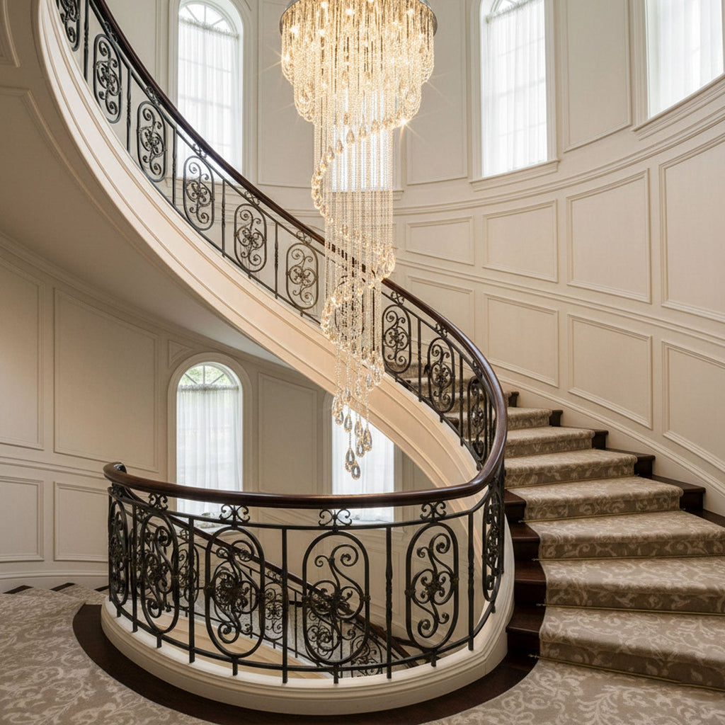 LED Spiral Chandelier | Crystal & Stainless Steel, Warm to Cool Light Options for Indoor Staircases