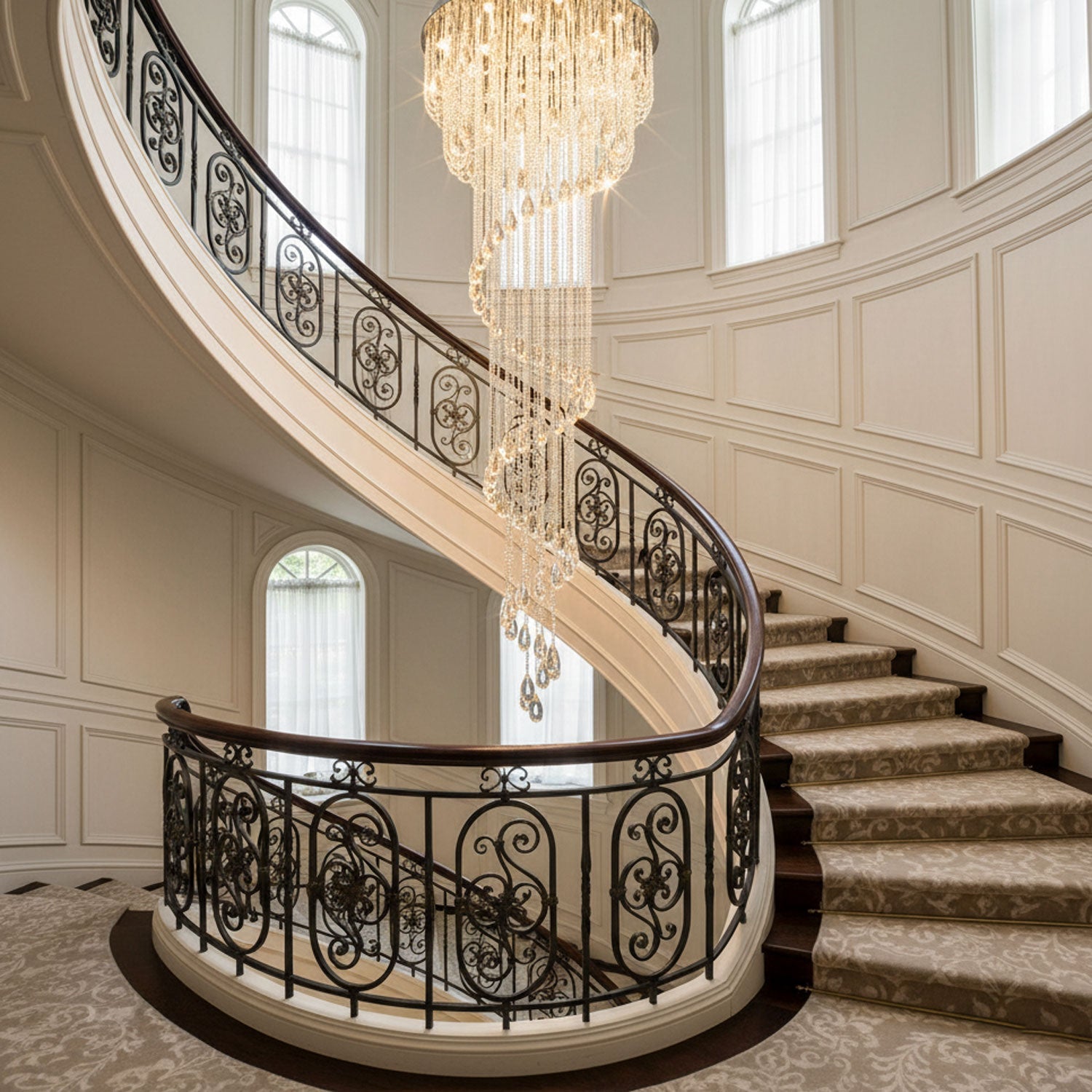 LED Spiral Chandelier | Crystal & Stainless Steel, Warm to Cool Light Options for Indoor Staircases