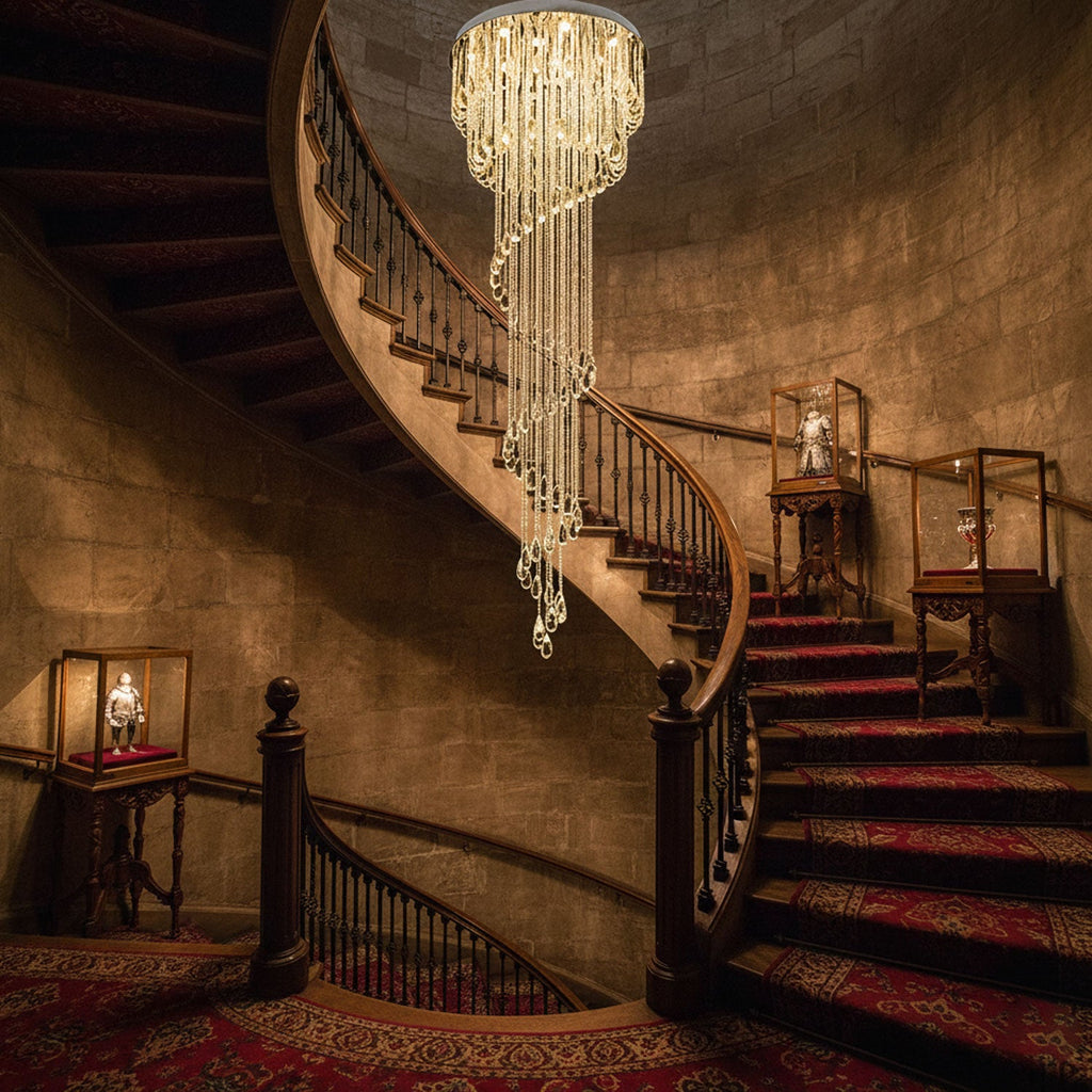 LED Spiral Chandelier | Crystal & Stainless Steel, Warm to Cool Light Options for Indoor Staircases