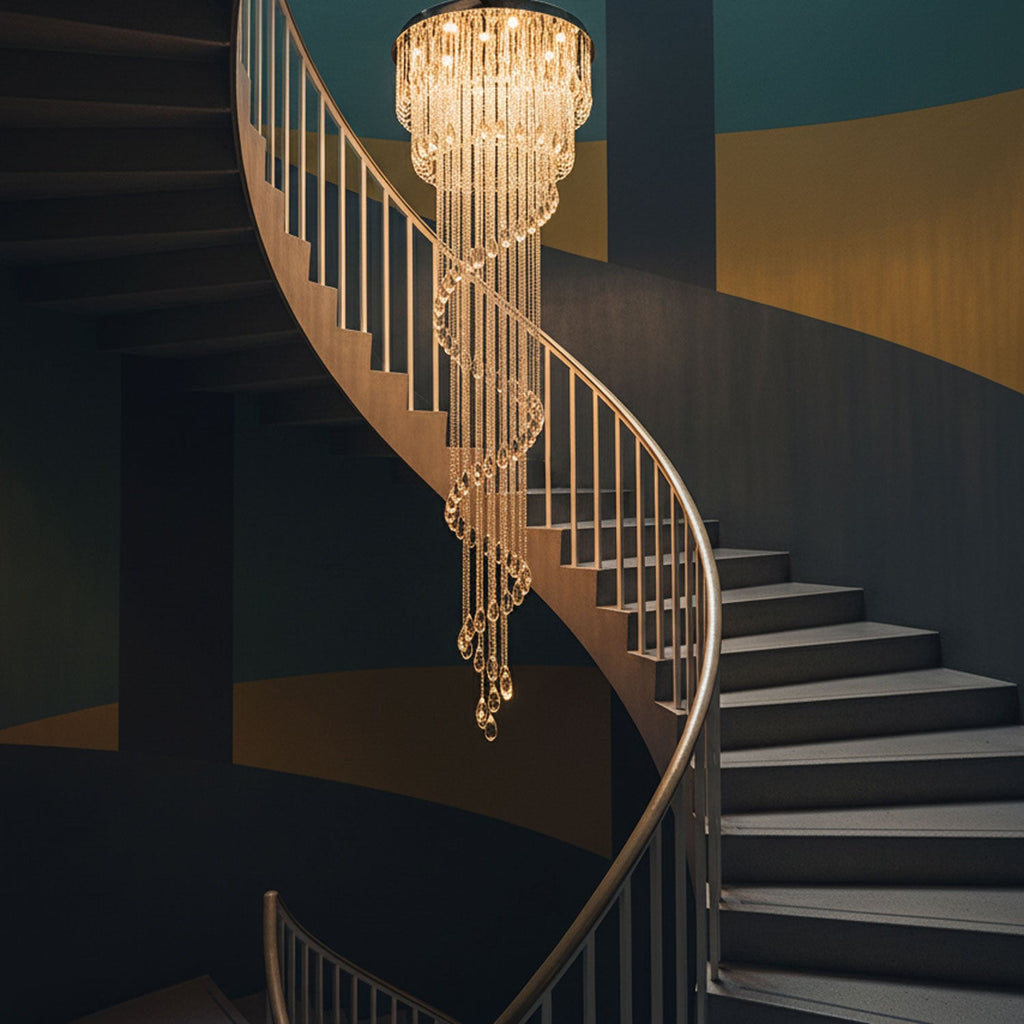 LED Spiral Chandelier | Crystal & Stainless Steel, Warm to Cool Light Options for Indoor Staircases