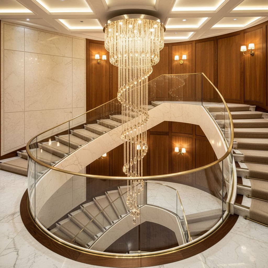LED Spiral Chandelier | Crystal & Stainless Steel, Warm to Cool Light Options for Indoor Staircases