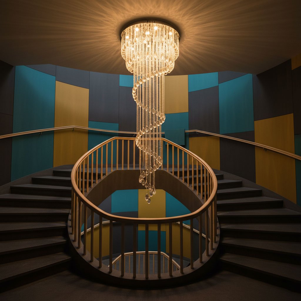 LED Spiral Chandelier | Crystal & Stainless Steel, Warm to Cool Light Options for Indoor Staircases