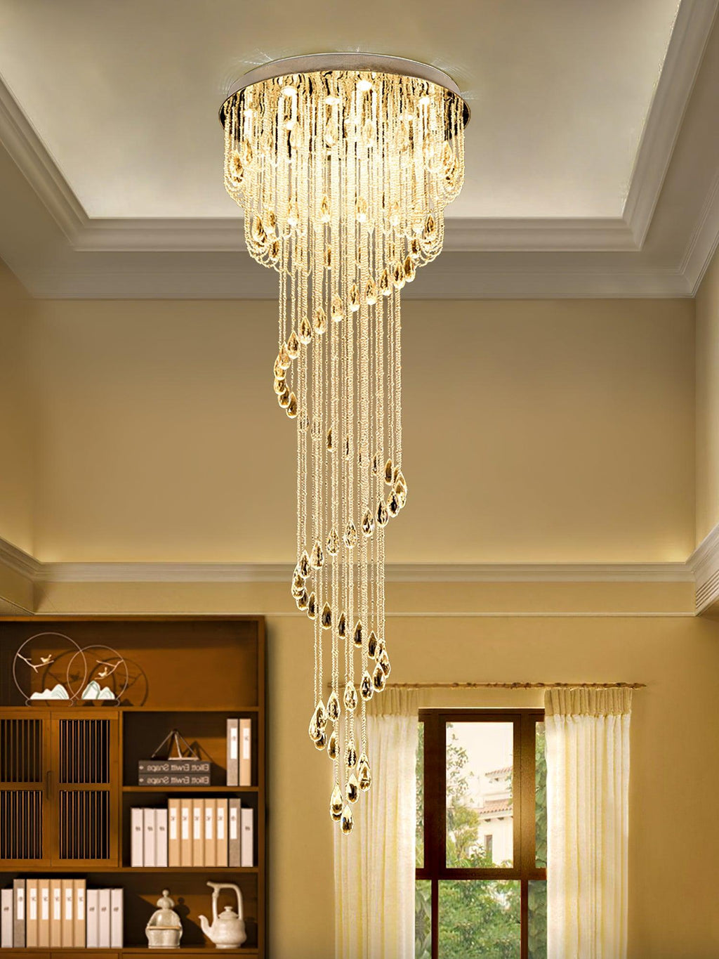 LED Spiral Chandelier | Crystal & Stainless Steel, Warm to Cool Light Options for Indoor Staircases
