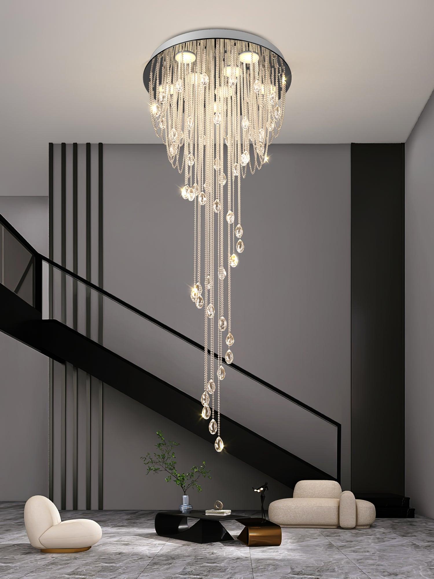 LED Spiral Chandelier | Crystal & Stainless Steel, Warm to Cool Light Options for Indoor Staircases
