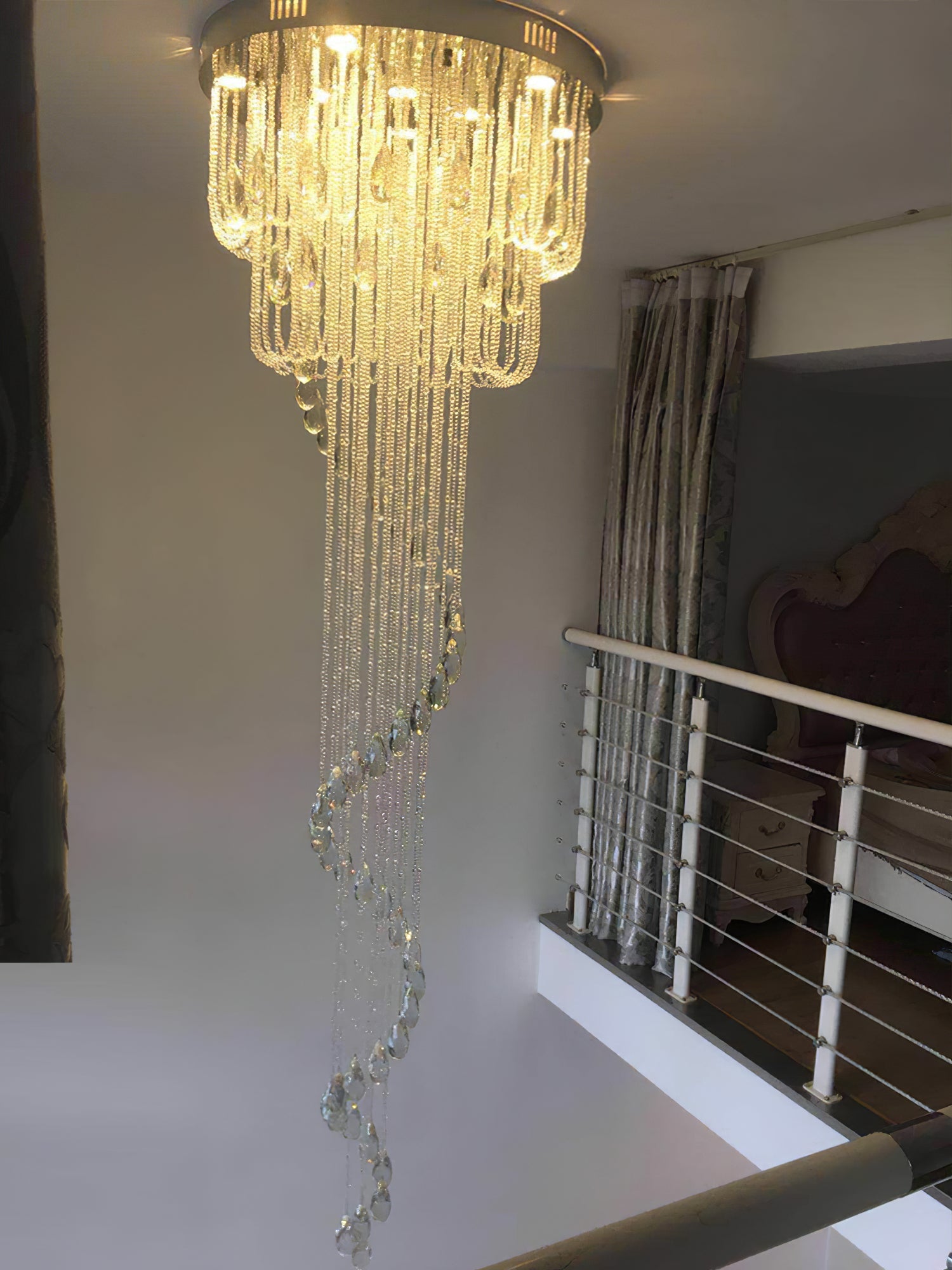 LED Spiral Chandelier | Crystal & Stainless Steel, Warm to Cool Light Options for Indoor Staircases