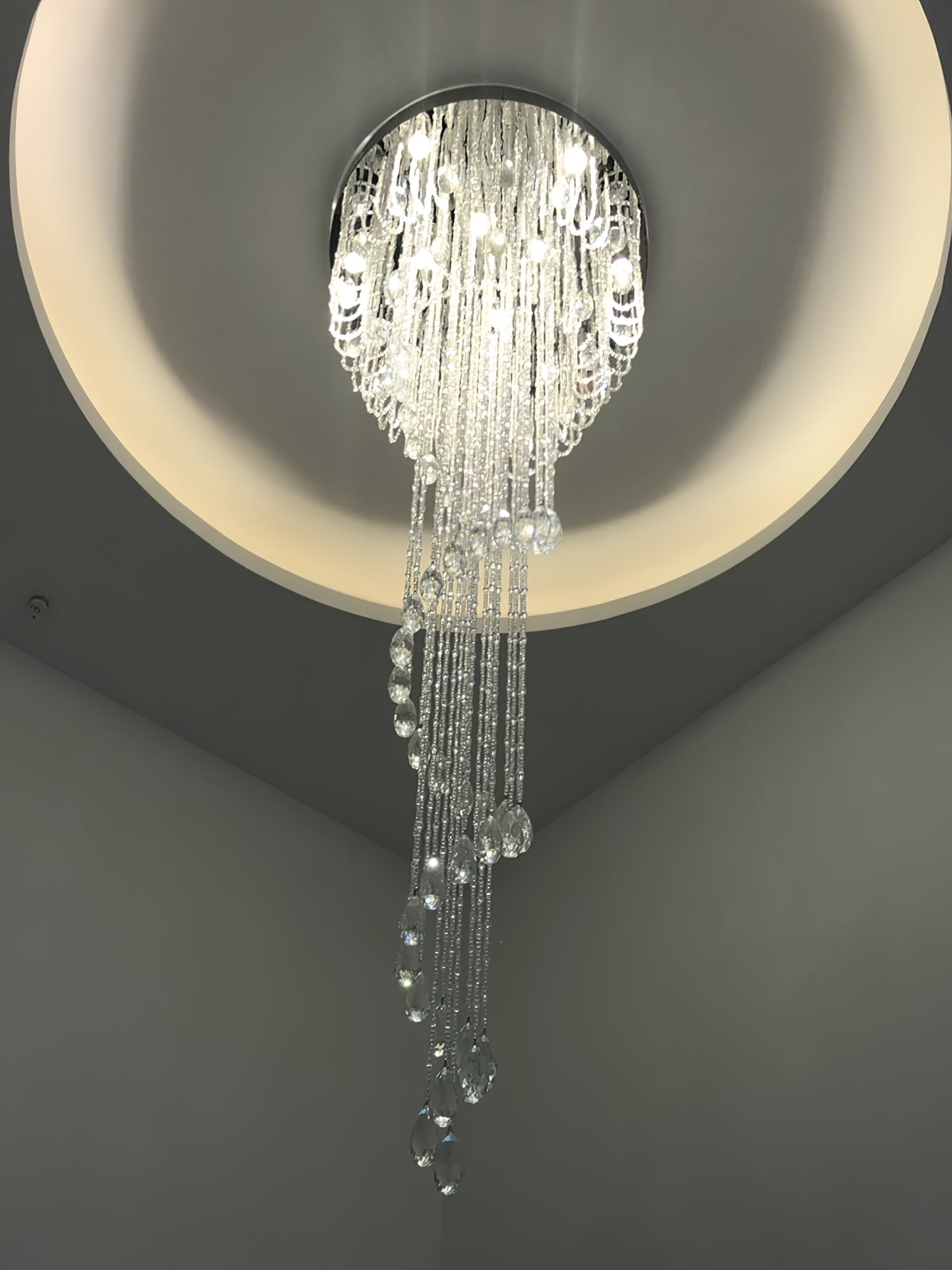 LED Spiral Chandelier | Crystal & Stainless Steel, Warm to Cool Light Options for Indoor Staircases