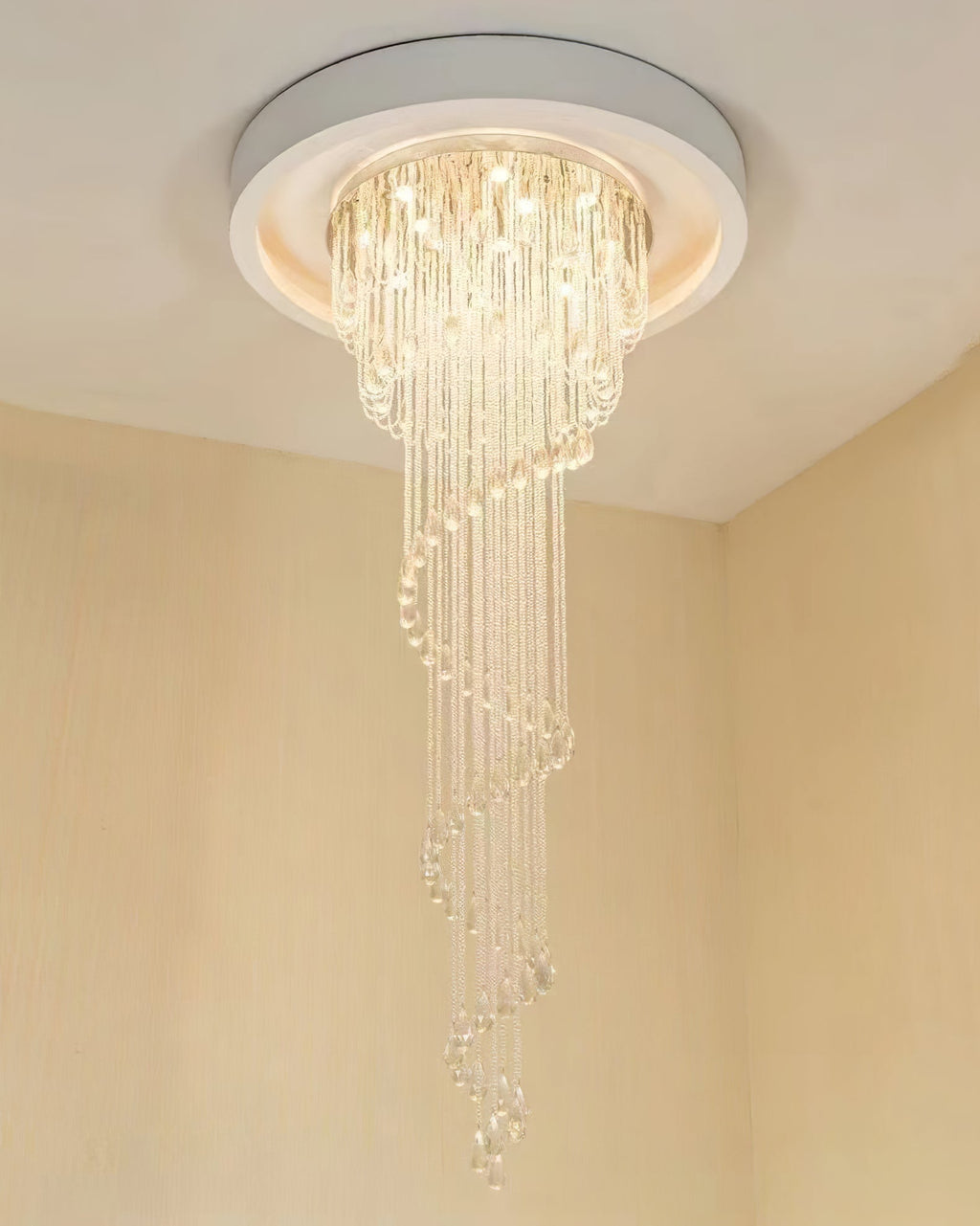 LED Spiral Chandelier | Crystal & Stainless Steel, Warm to Cool Light Options for Indoor Staircases
