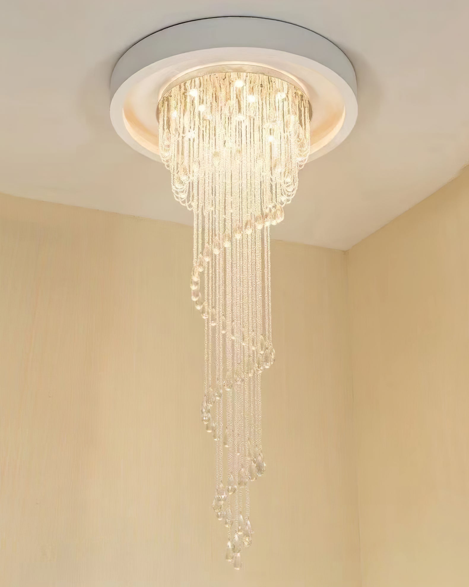 LED Spiral Chandelier | Crystal & Stainless Steel, Warm to Cool Light Options for Indoor Staircases