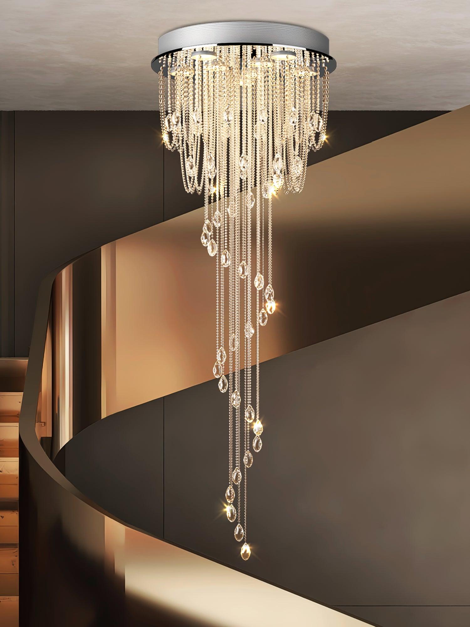 LED Spiral Chandelier | Crystal & Stainless Steel, Warm to Cool Light Options for Indoor Staircases
