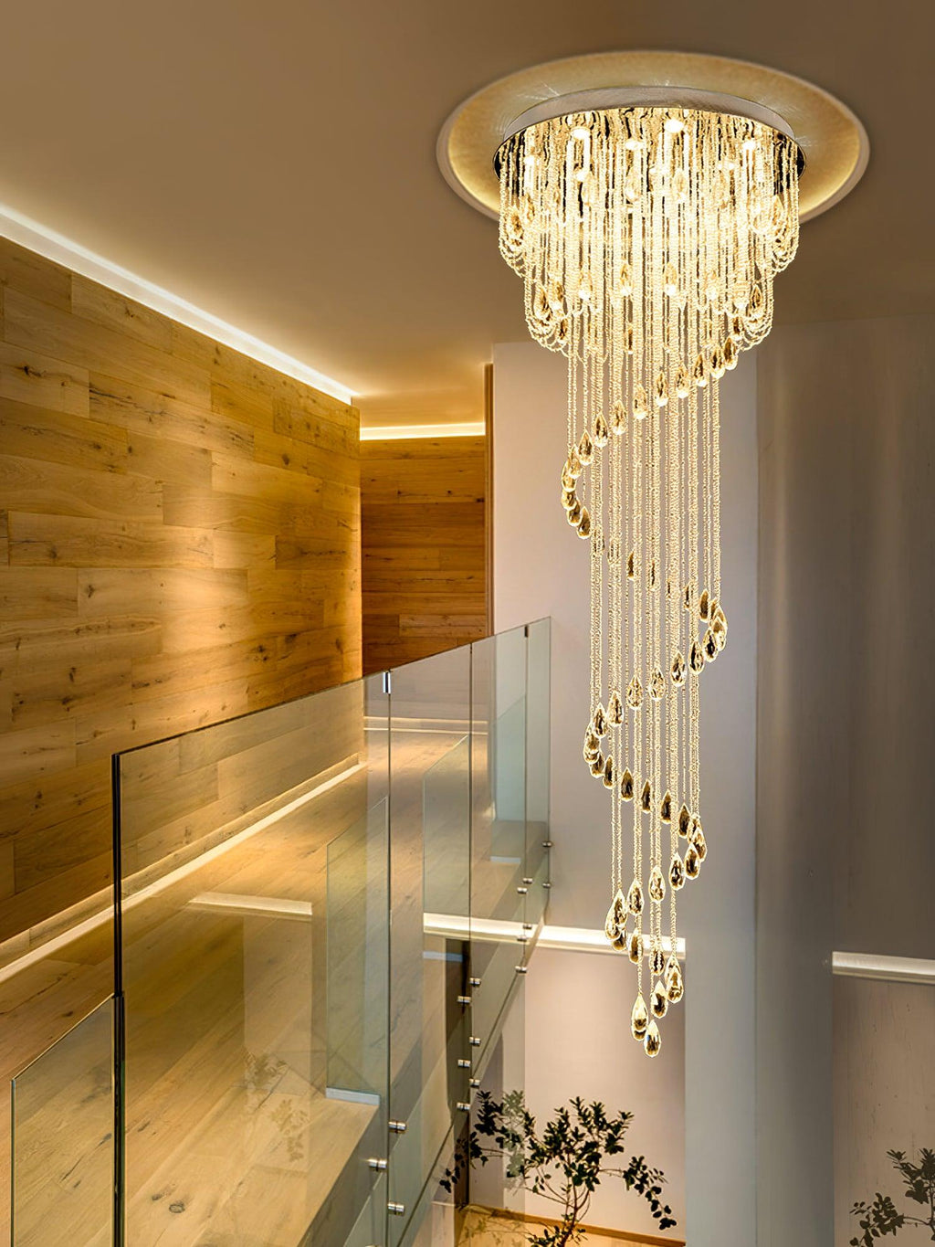LED Spiral Chandelier | Crystal & Stainless Steel, Warm to Cool Light Options for Indoor Staircases