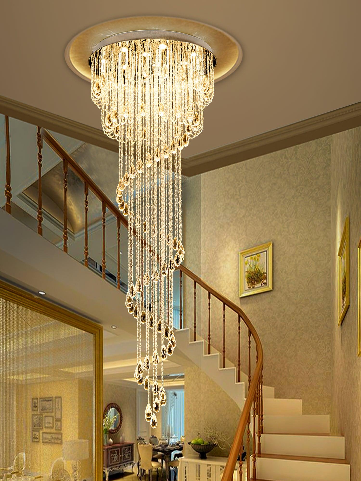 LED Spiral Chandelier | Crystal & Stainless Steel, Warm to Cool Light Options for Indoor Staircases