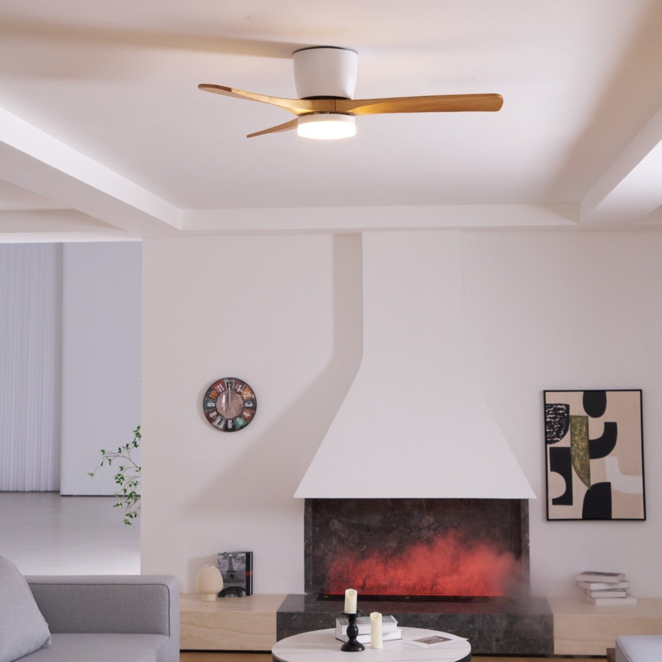 Nordic Wooden Ceiling Fan Light | LED, 6-Speed Control & Minimalist Design for Indoor Spaces (42"/48"/52")