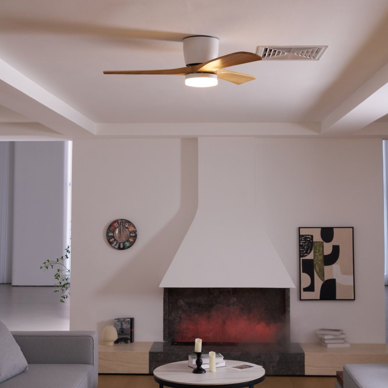 Nordic Wooden Ceiling Fan Light | LED, 6-Speed Control & Minimalist Design for Indoor Spaces (42"/48"/52")