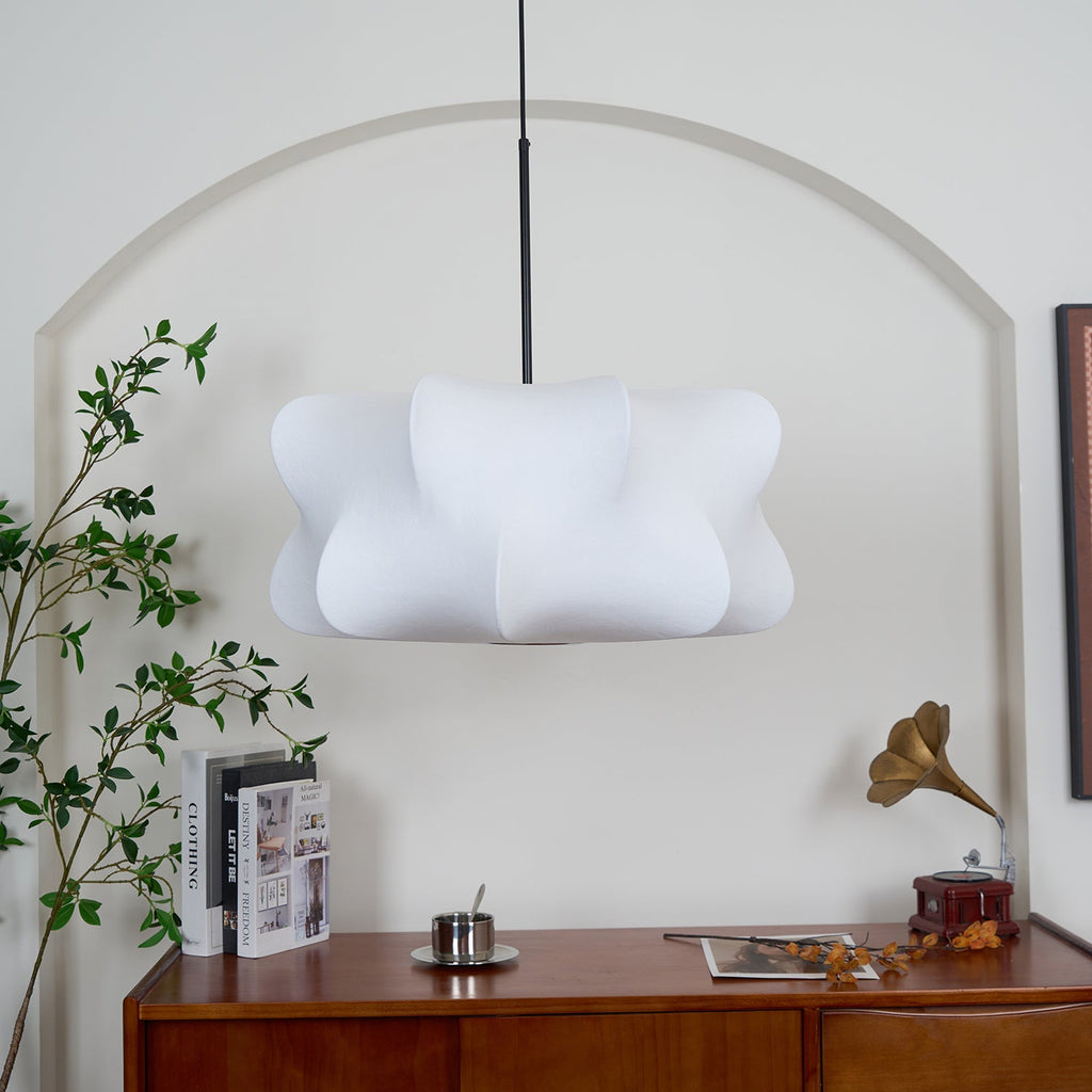 Cocoon-Style Pendant Light | Silk & Iron, Adjustable Height for Dining Room & Living Room