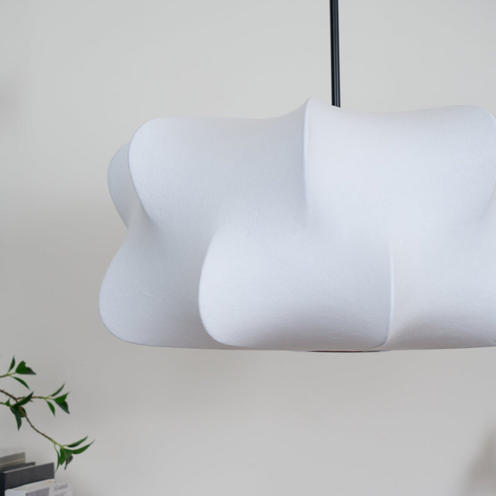 Cocoon-Style Pendant Light | Silk & Iron, Adjustable Height for Dining Room & Living Room