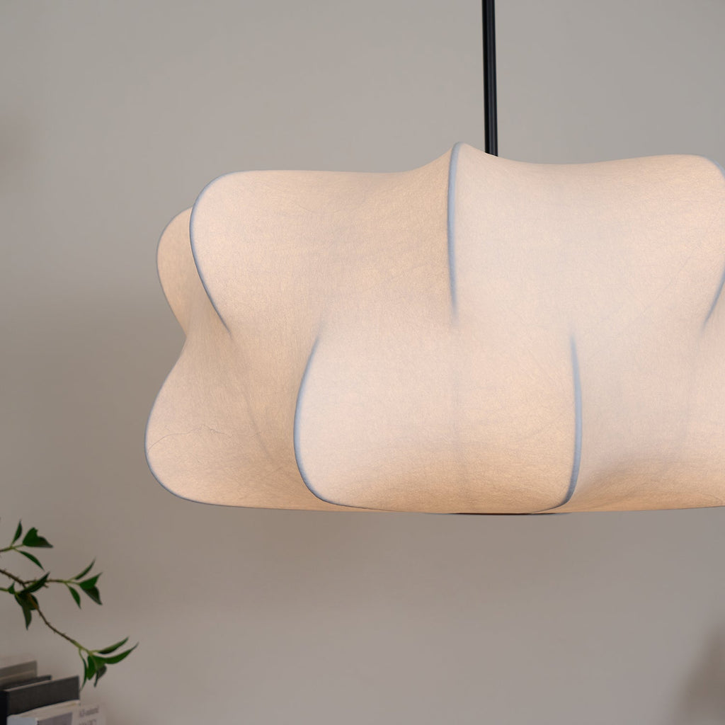 Cocoon-Style Pendant Light | Silk & Iron, Adjustable Height for Dining Room & Living Room