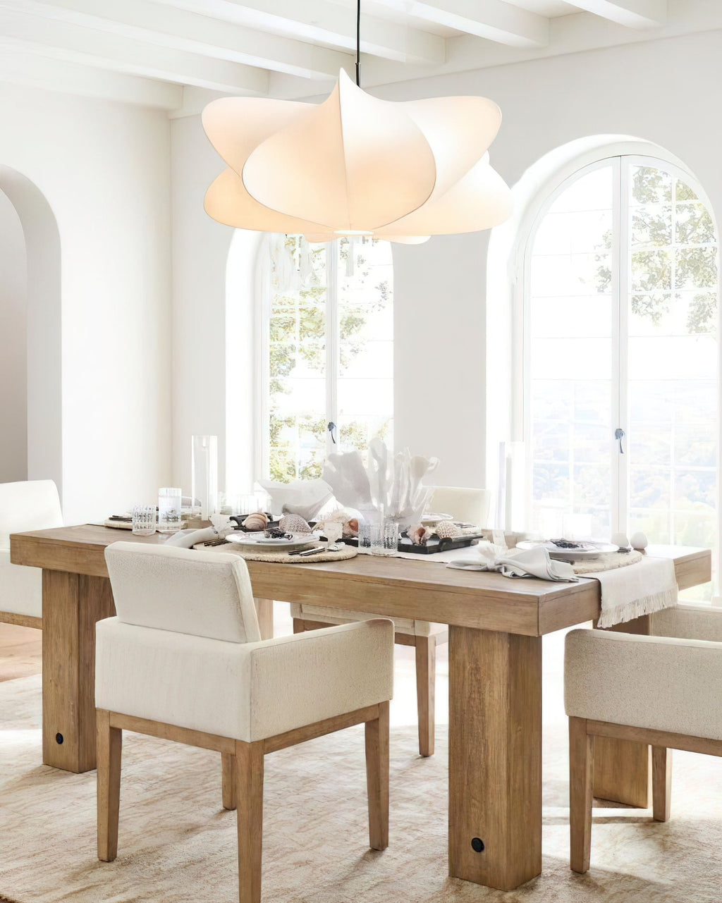 Cocoon-Style Pendant Light | Silk & Iron, Adjustable Height for Dining Room & Living Room