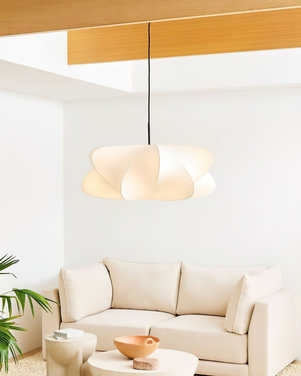Cocoon-Style Pendant Light | Silk & Iron, Adjustable Height for Dining Room & Living Room