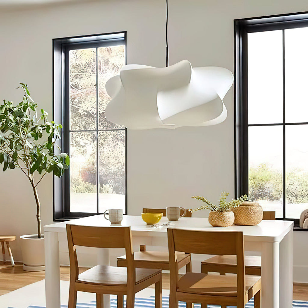 Cocoon-Style Pendant Light | Silk & Iron, Adjustable Height for Dining Room & Living Room