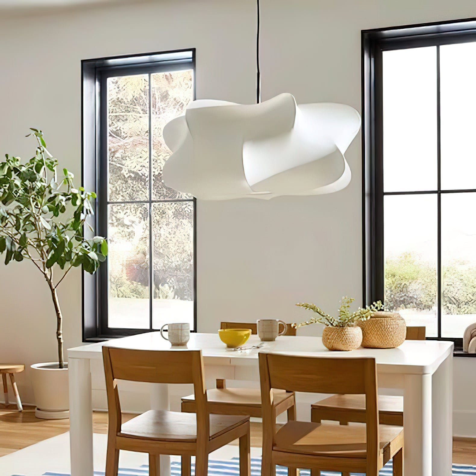Cocoon-Style Pendant Light | Silk & Iron, Adjustable Height for Dining Room & Living Room